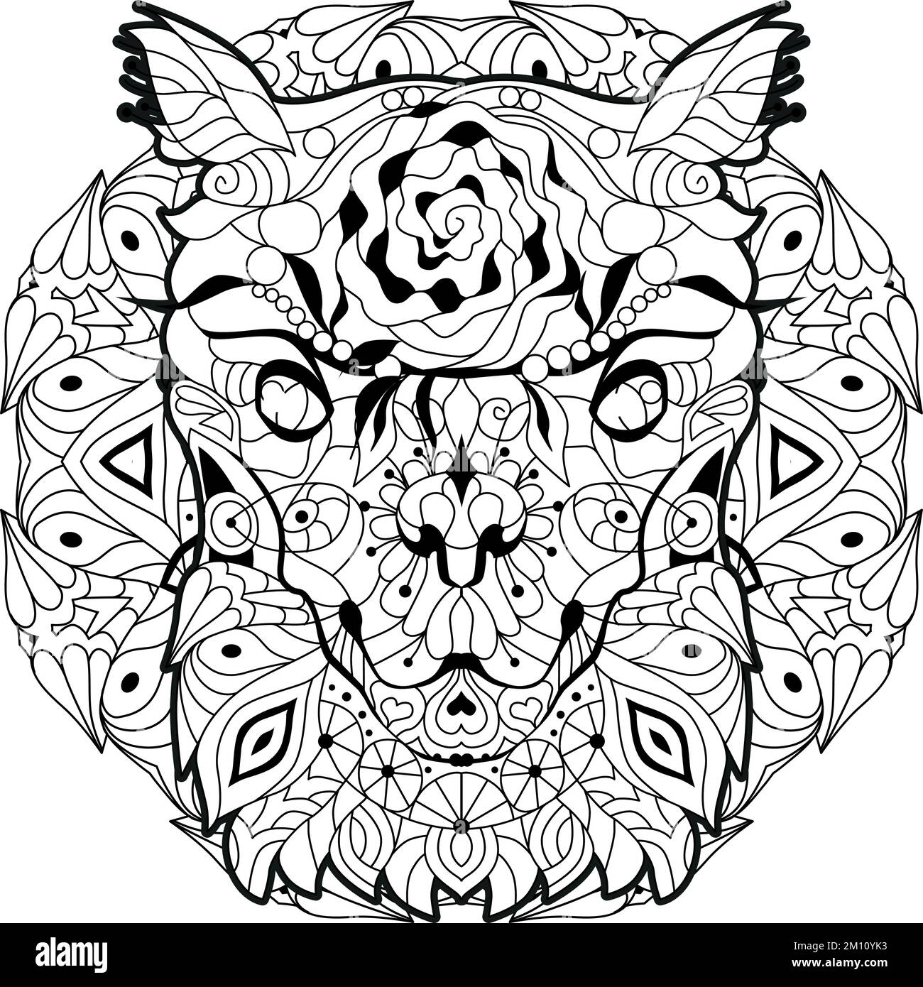 Zentangle da testa per cane da colorare sul mandala. Può essere utilizzato per la stampa su t-shirt, sfondi o poster. Illustrazione Vettoriale