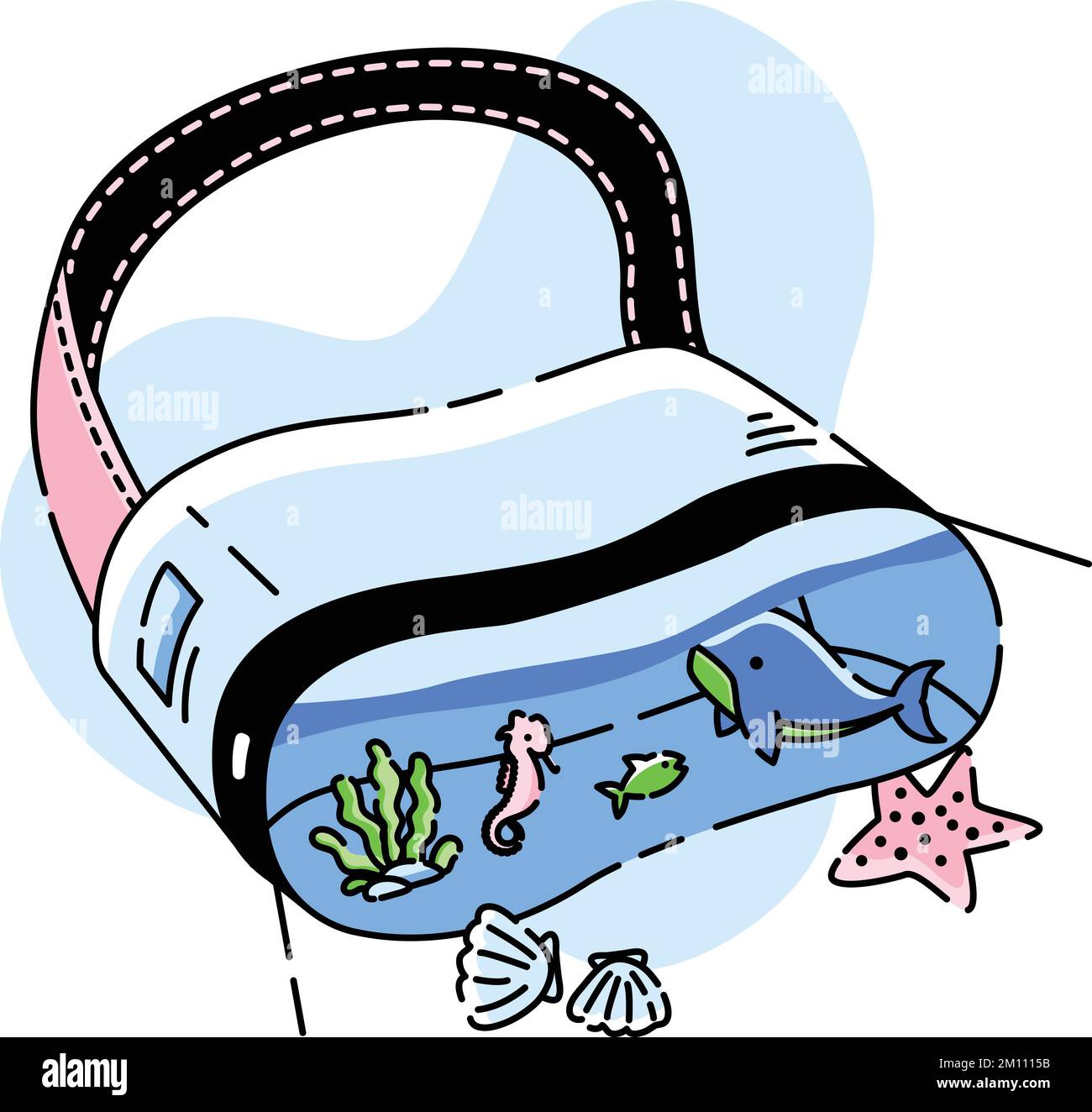 Un'illustrazione vettoriale dell'esperienza acquatica attraverso la realtà virtuale Illustrazione Vettoriale