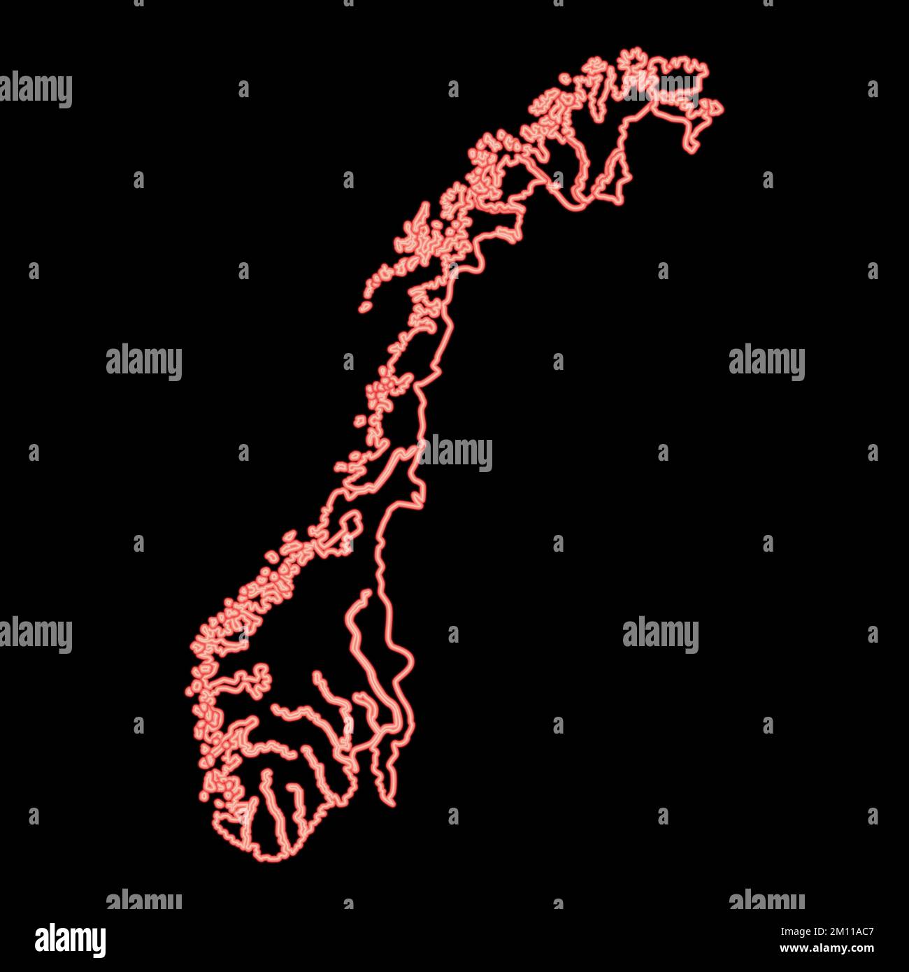 Mappa al neon della Norvegia colore rosso vettore immagine immagine di stile piatto luce Illustrazione Vettoriale