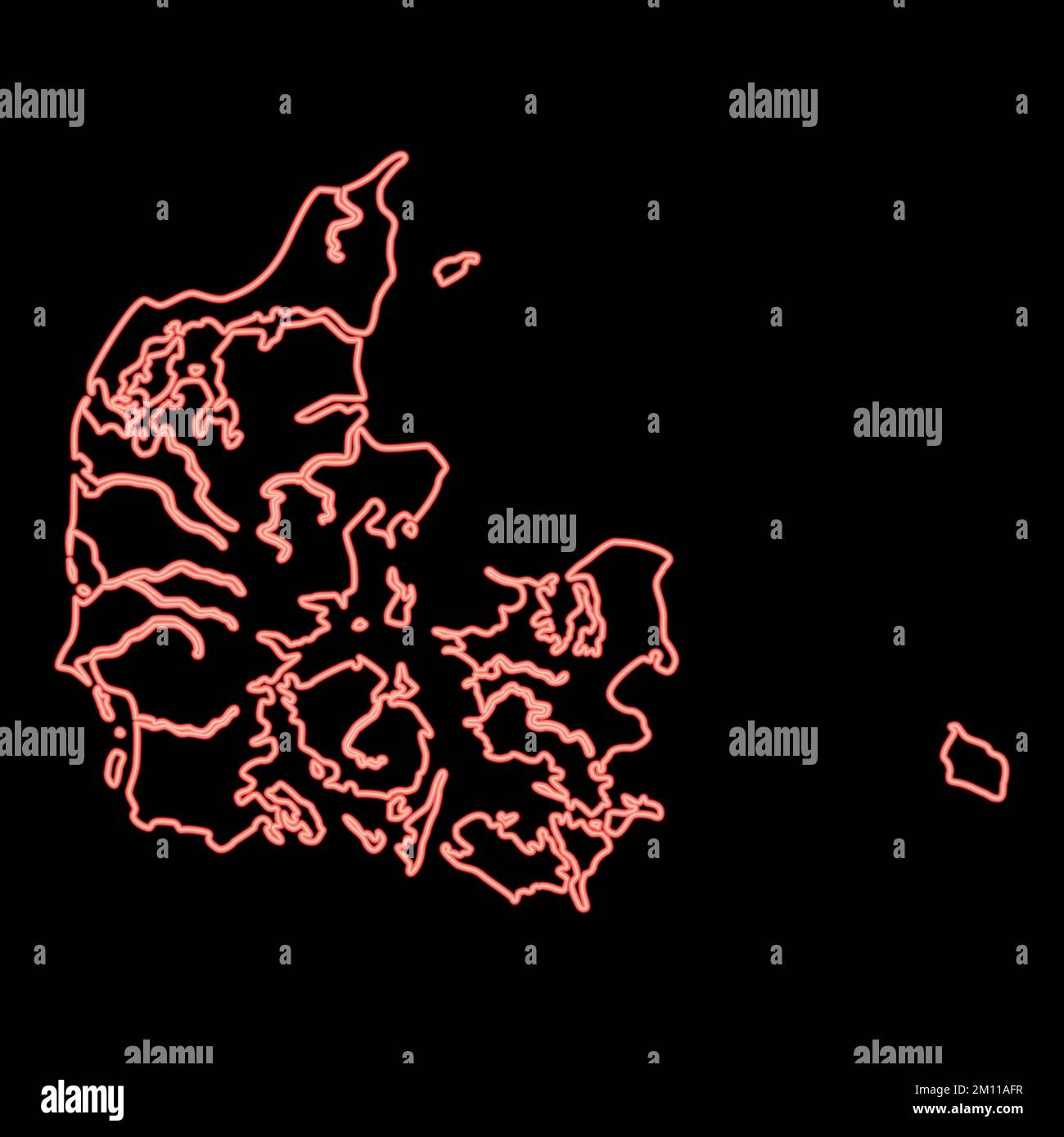Mappa al neon della Danimarca immagine vettoriale di illustrazione di colore rosso luce piatta Illustrazione Vettoriale
