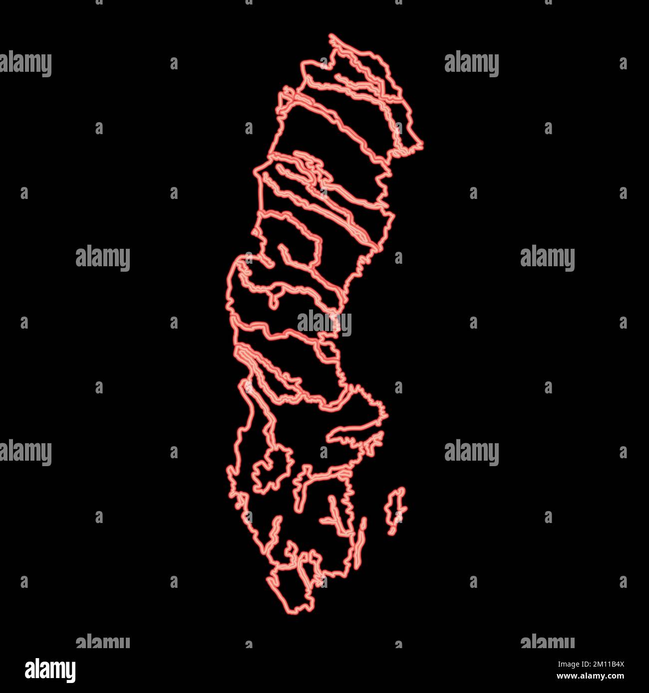 Mappa al neon della Svezia colore rosso vettore immagine immagine piatta luce Illustrazione Vettoriale