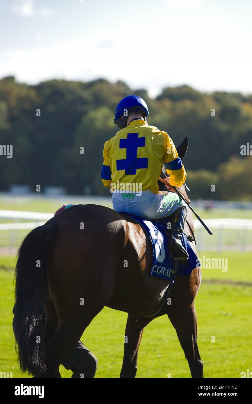 Jockey Jason Hart su rimanere bene all'inizio di una corsa a York Racecourse. Foto Stock