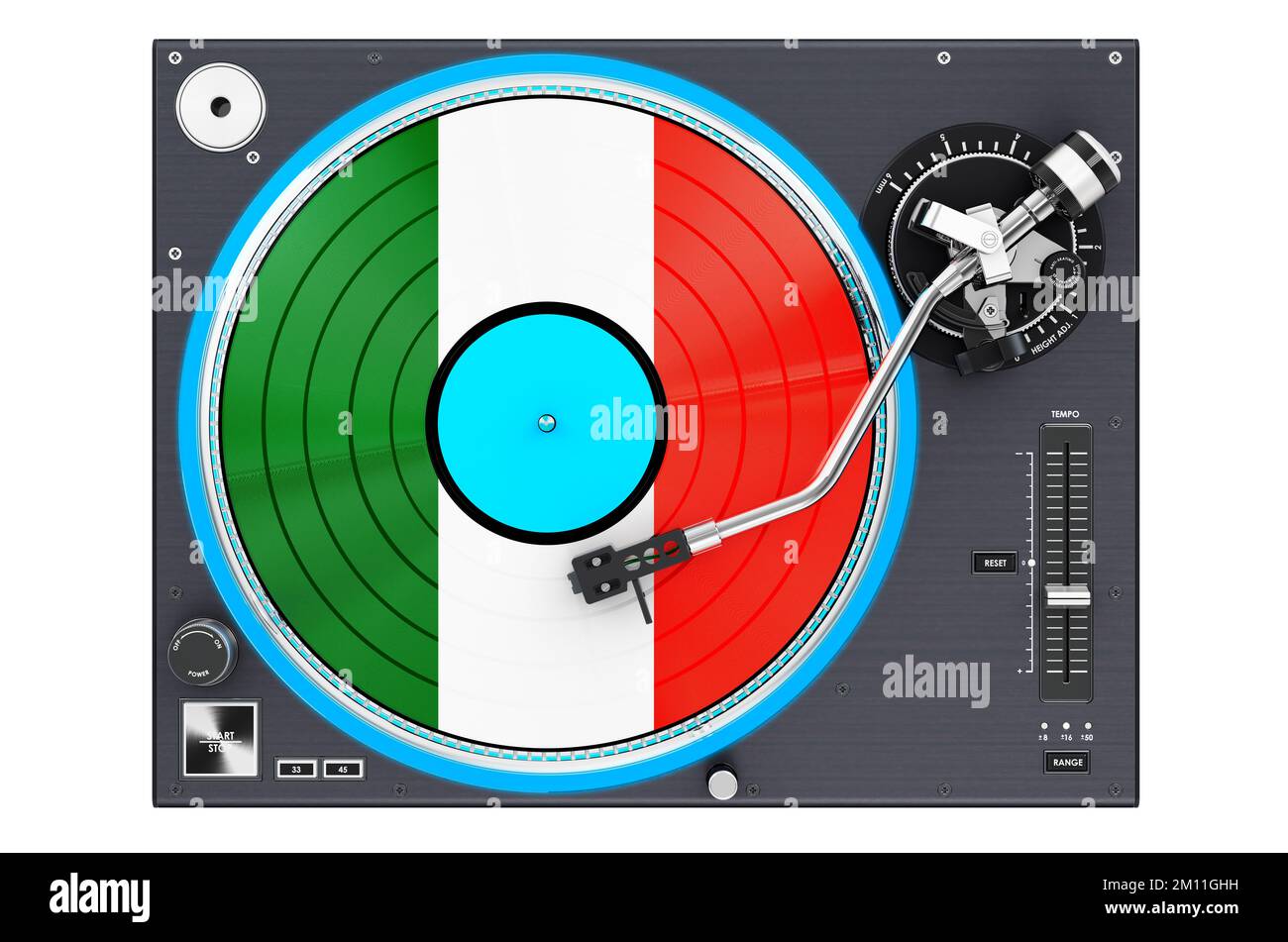 Fonografo giradischi con bandiera irlandese, 3D rendering isolato su sfondo bianco Foto Stock