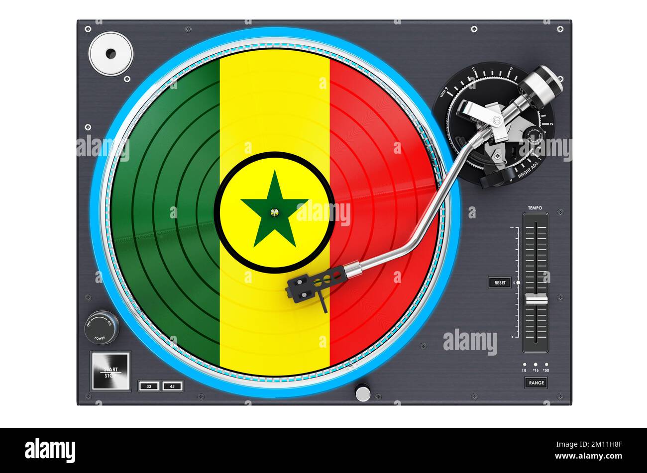 Fonografo giradischi con bandiera senegalese, 3D rendering isolato su sfondo bianco Foto Stock