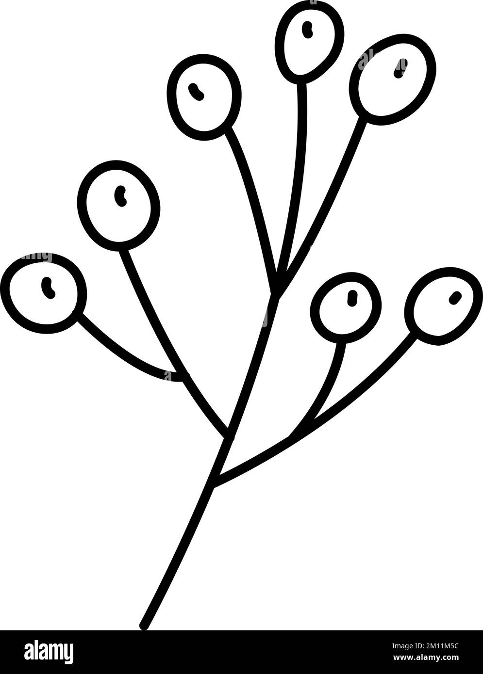 Frutti di bosco stilizzati Spring Vector con linee di monolina. Elemento grafico dell'illustrazione scandinavo. Immagine floreale estiva decorativa per il biglietto di auguri di San Valentino Illustrazione Vettoriale