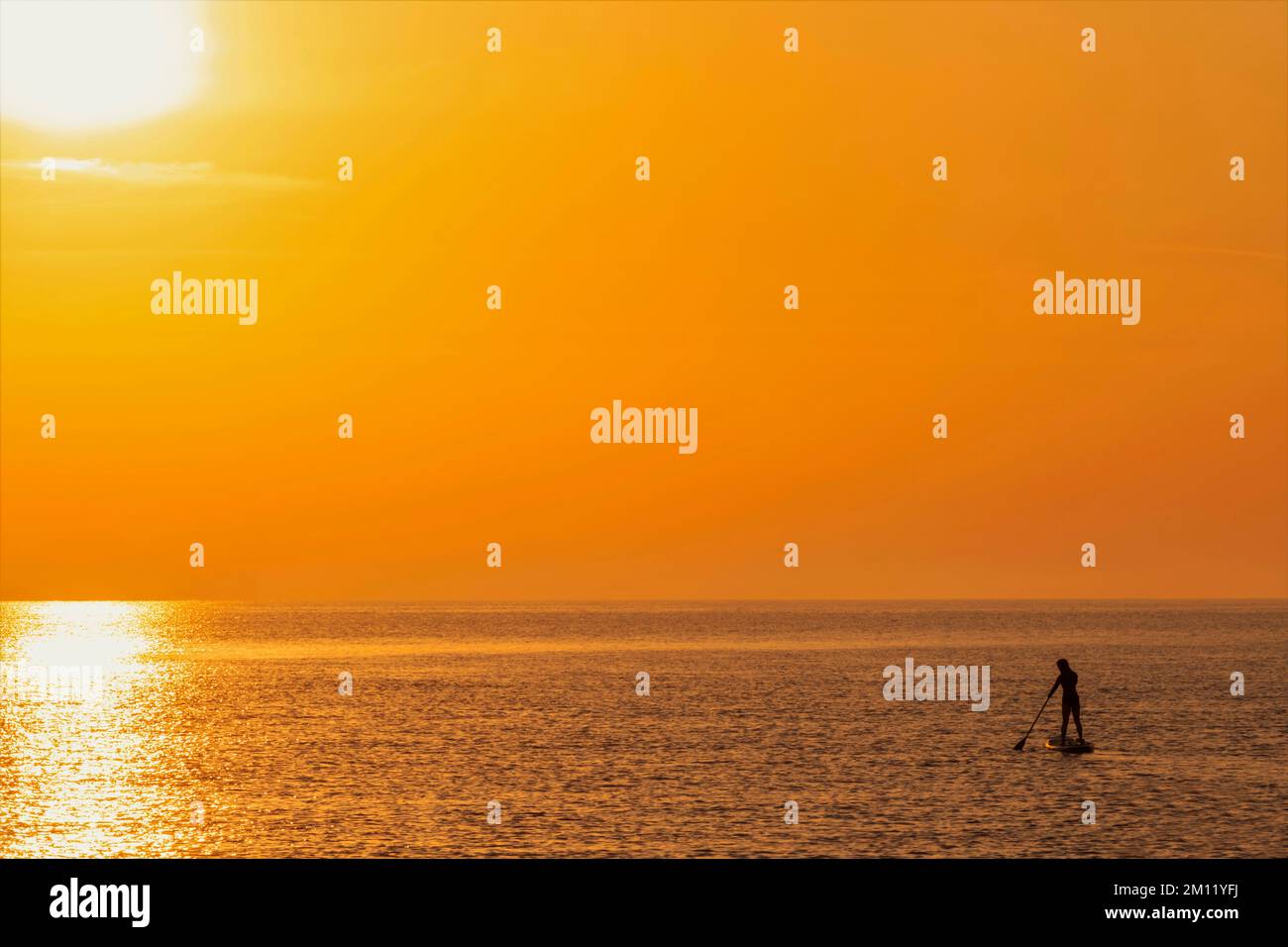 Inghilterra, Kent, Deal, Paddleborder sulla Manica a Sunrise Foto Stock