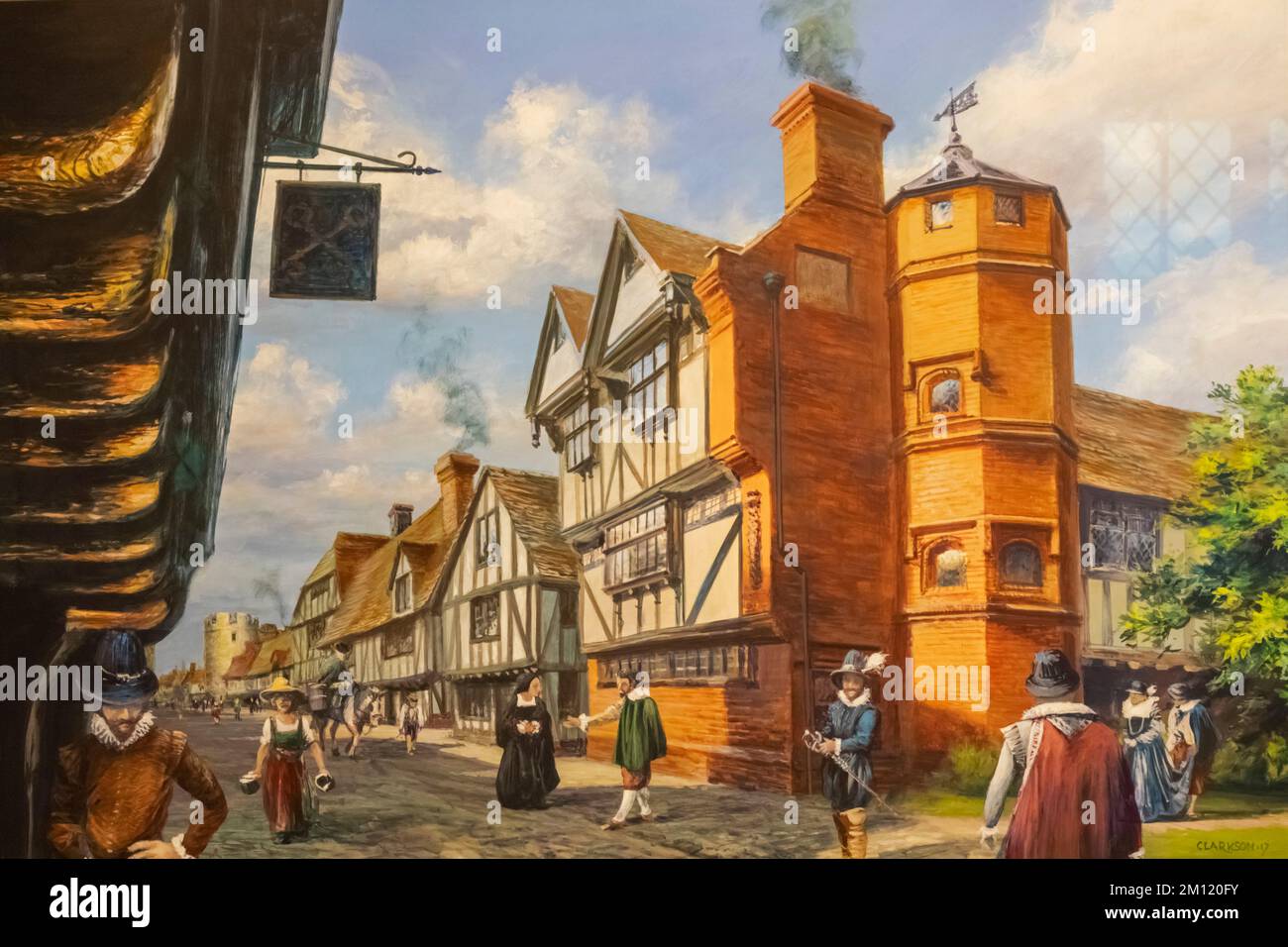Inghilterra, Kent, Rochester, Eastgate House, Pittura storica di Eastgate House Foto Stock