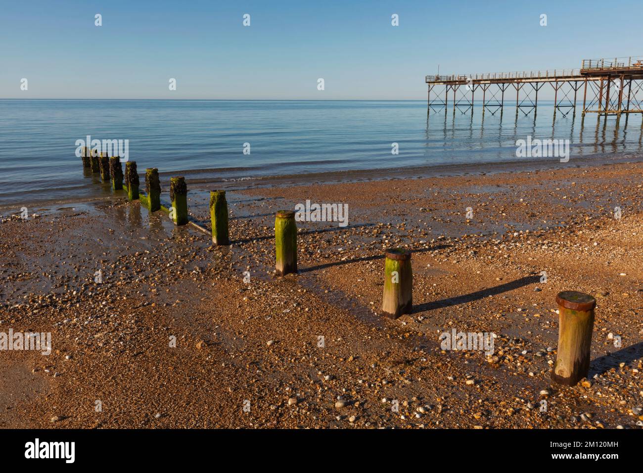 Inghilterra, West Sussex, Bognor Regis, Bognor Regis Pier e spiaggia Foto Stock