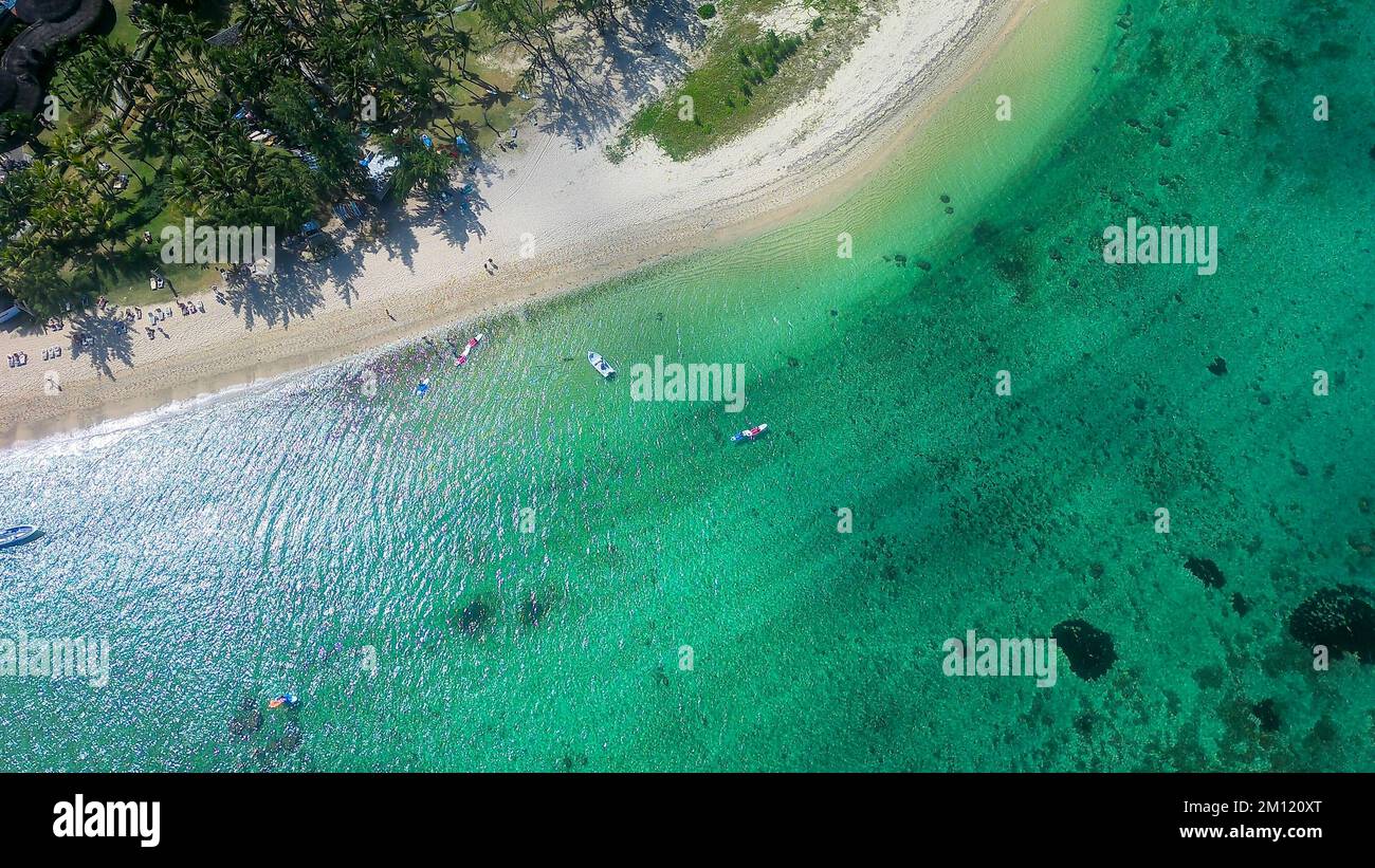 Drone Footage/Aerial sopra la costa meridionale dell'isola di mauritius, Africa Foto Stock