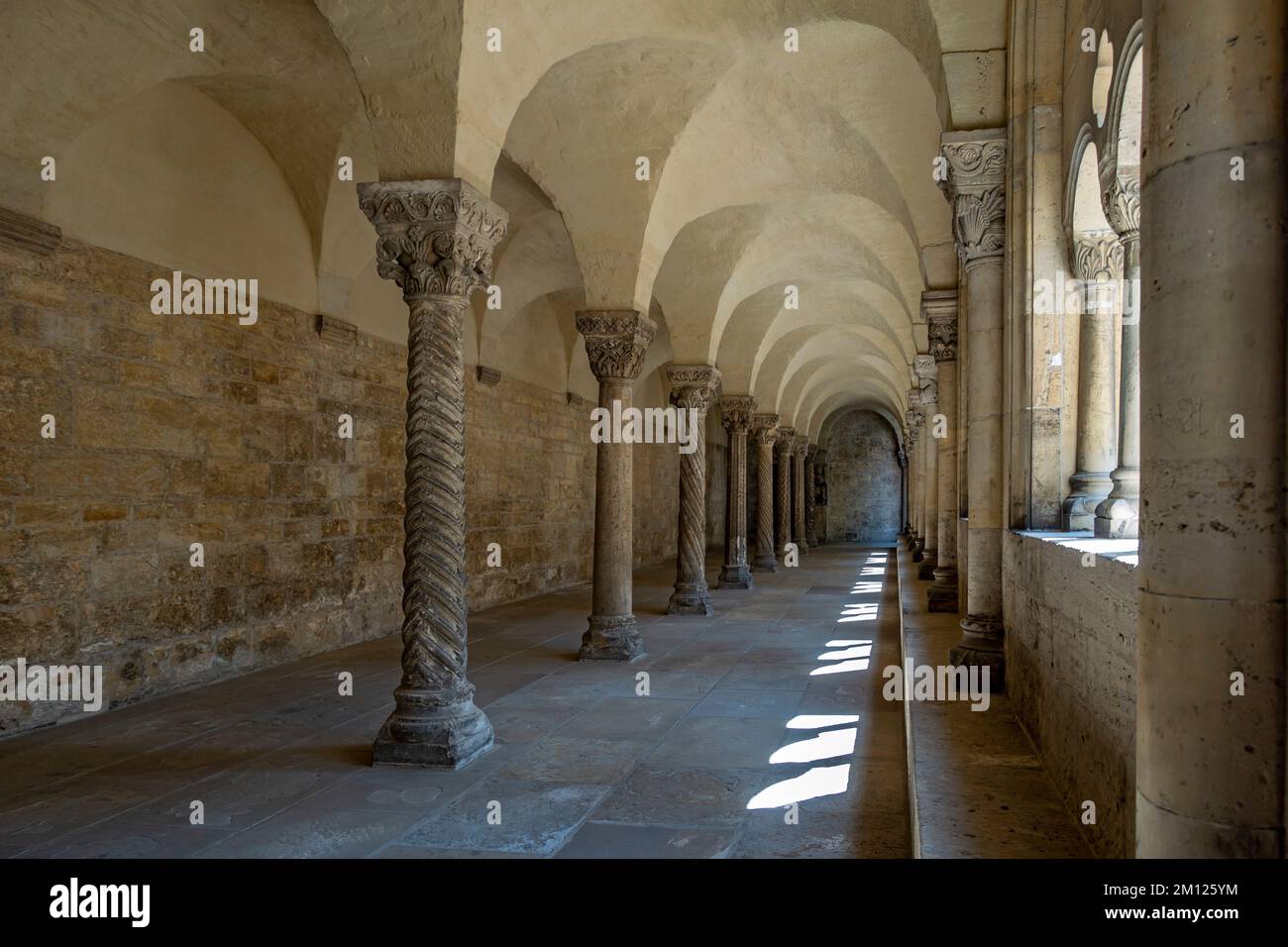 Collegiata di San Pietro e Paolo, ala nord del chiostro rivolta ad est. L'ala nord è una vista speciale in Germania con le sue colonne ornate e i suoi capitelli. Foto Stock