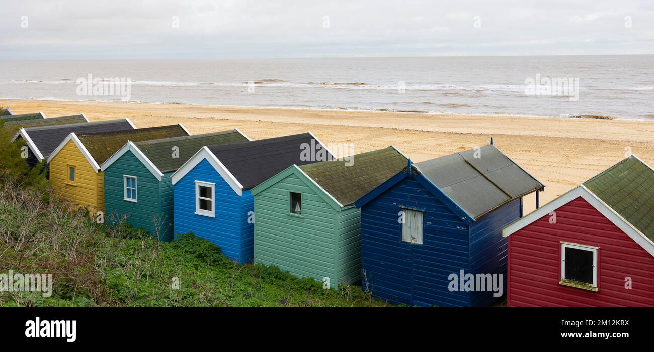 Southwold Regno Unito 23, novembre 2022 Colourful Beach capanne a Southwold Suffolk Foto Stock