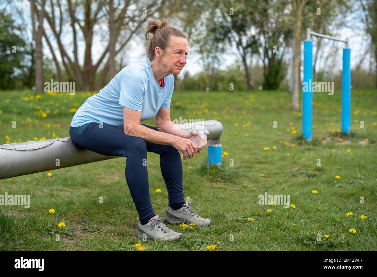 Senior, sport, esercizio all'aperto, pausa Foto Stock