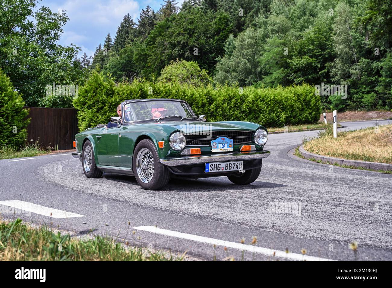 Bad König, Assia, Germania, Triumph TR6 PI, anno 1973, cilindrata 2,5 litri, 143 cv al festival dell'auto classica. Corpo di Karman Foto Stock