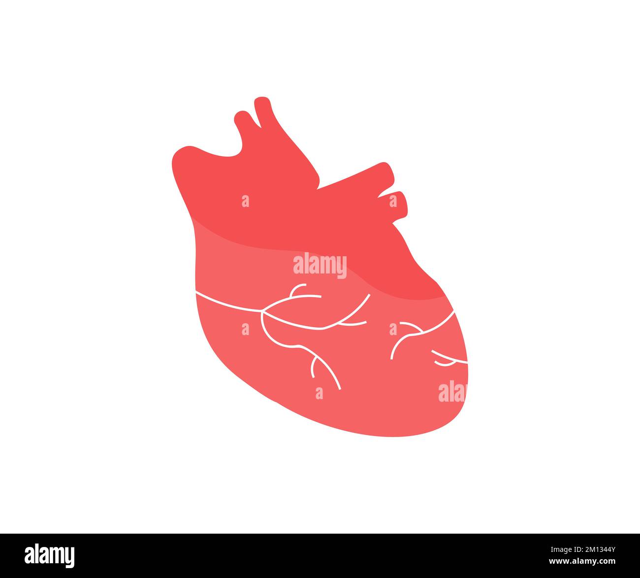 Organo cardiaco umano realistico con arterie e logo aorta. Profilo anatomico del cuore umano. Concetto di medicina sana, disegno vettoriale di cardiologia Illustrazione Vettoriale