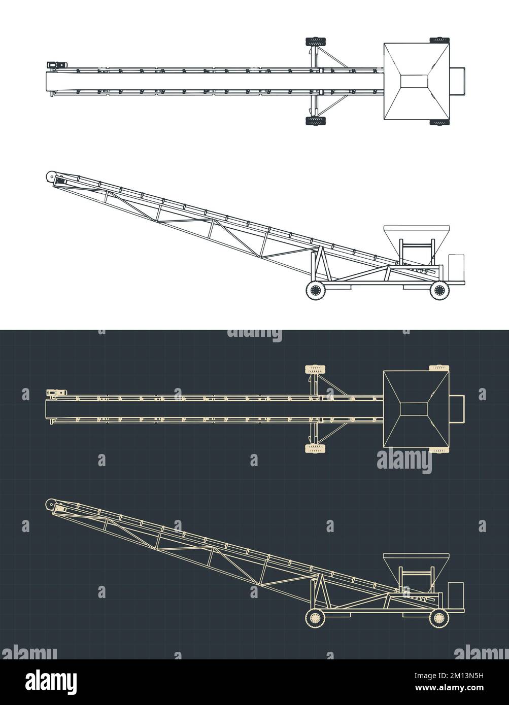 Illustrazione vettoriale stilizzata di progetti di trasportatori mobili Illustrazione Vettoriale