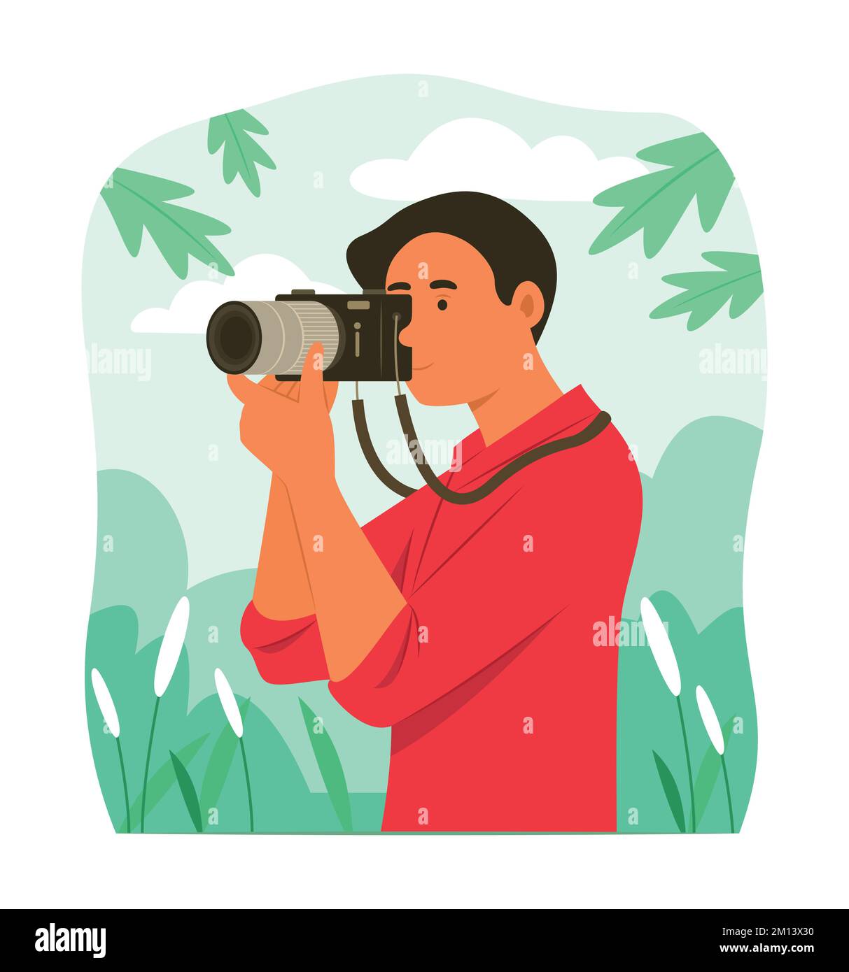 Fotografo uomo scattare foto della natura Illustrazione Vettoriale