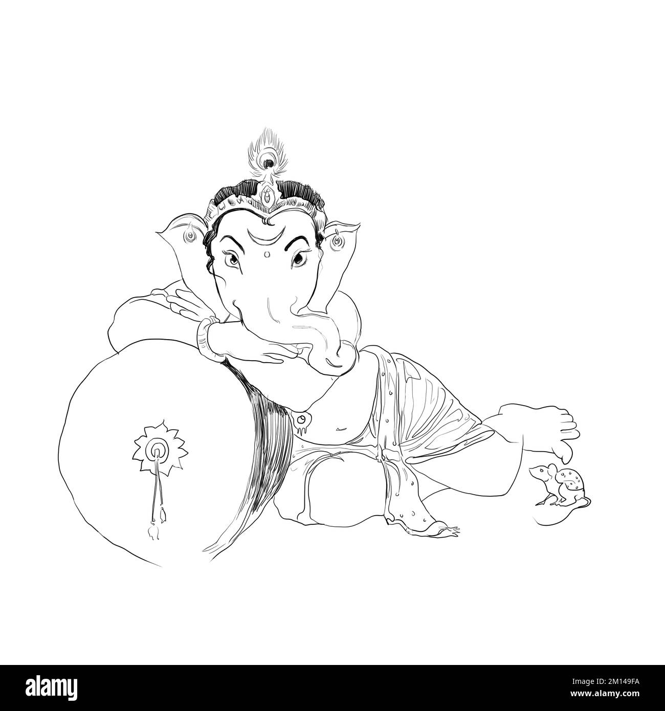 Illustrazione Lord Ganpati sullo sfondo di Ganesh Chaturthi. Signore Ganesh. Puja. Ganesh Chaturthi. Viene utilizzato per cartoline, stampe, tessuti, tatuaggi Foto Stock