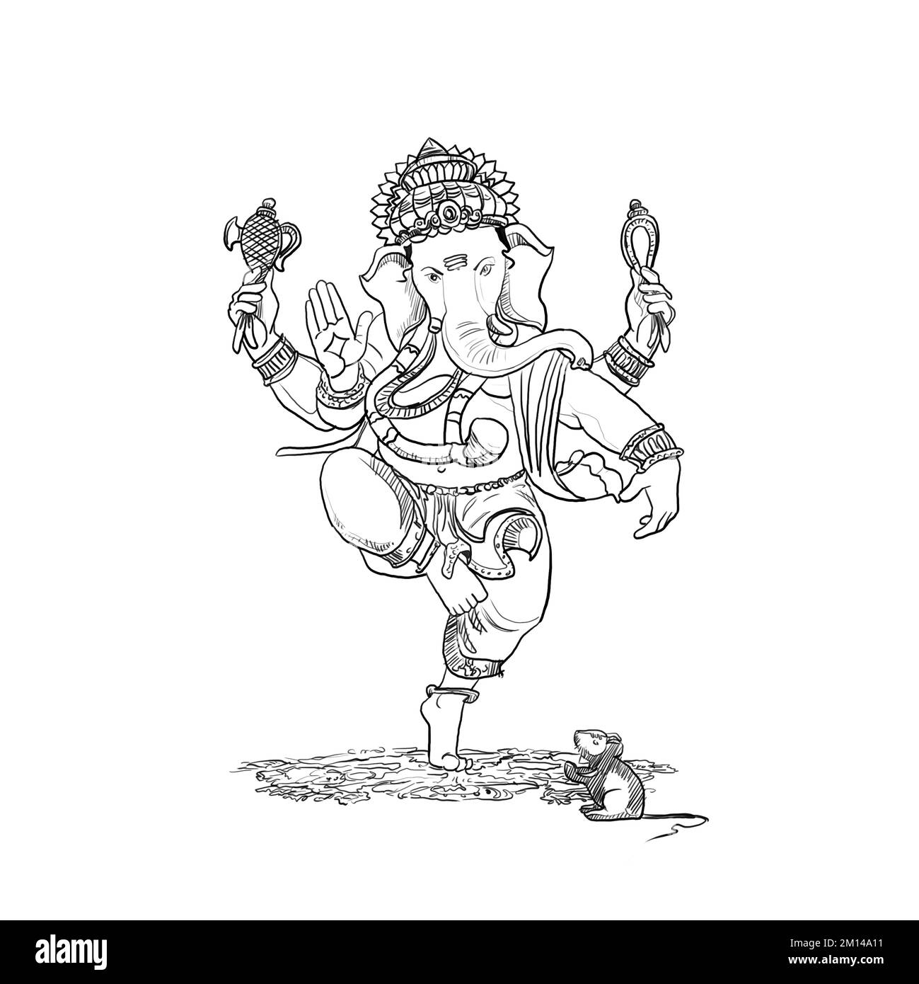 Illustrazione Lord Ganpati sullo sfondo di Ganesh Chaturthi. Signore Ganesh. Puja. Ganesh Chaturthi. Viene utilizzato per cartoline, stampe, tessuti, tatuaggi Foto Stock