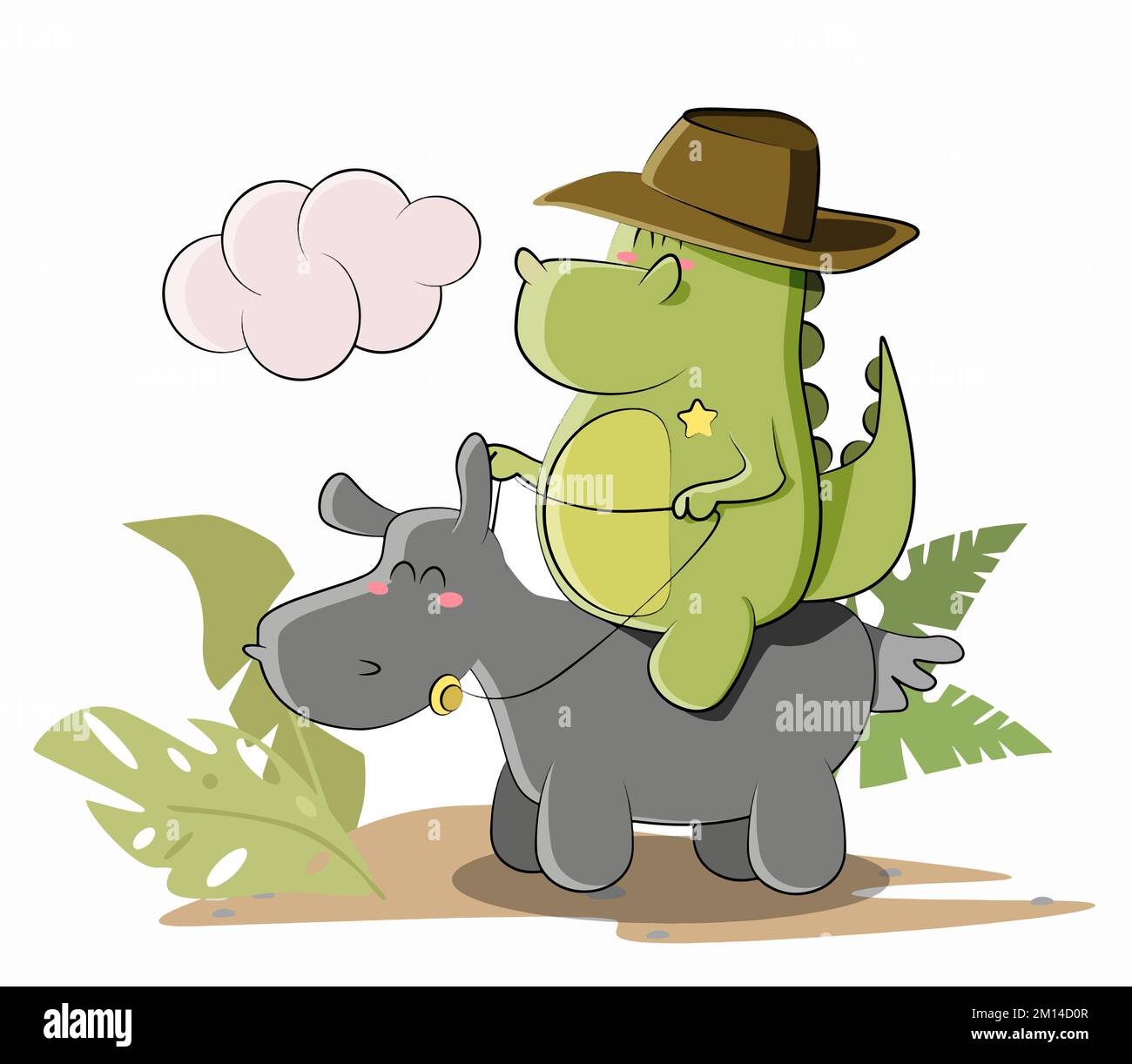 Drago verde cowboy equitazione sceriffo in figura Illustrazione Vettoriale