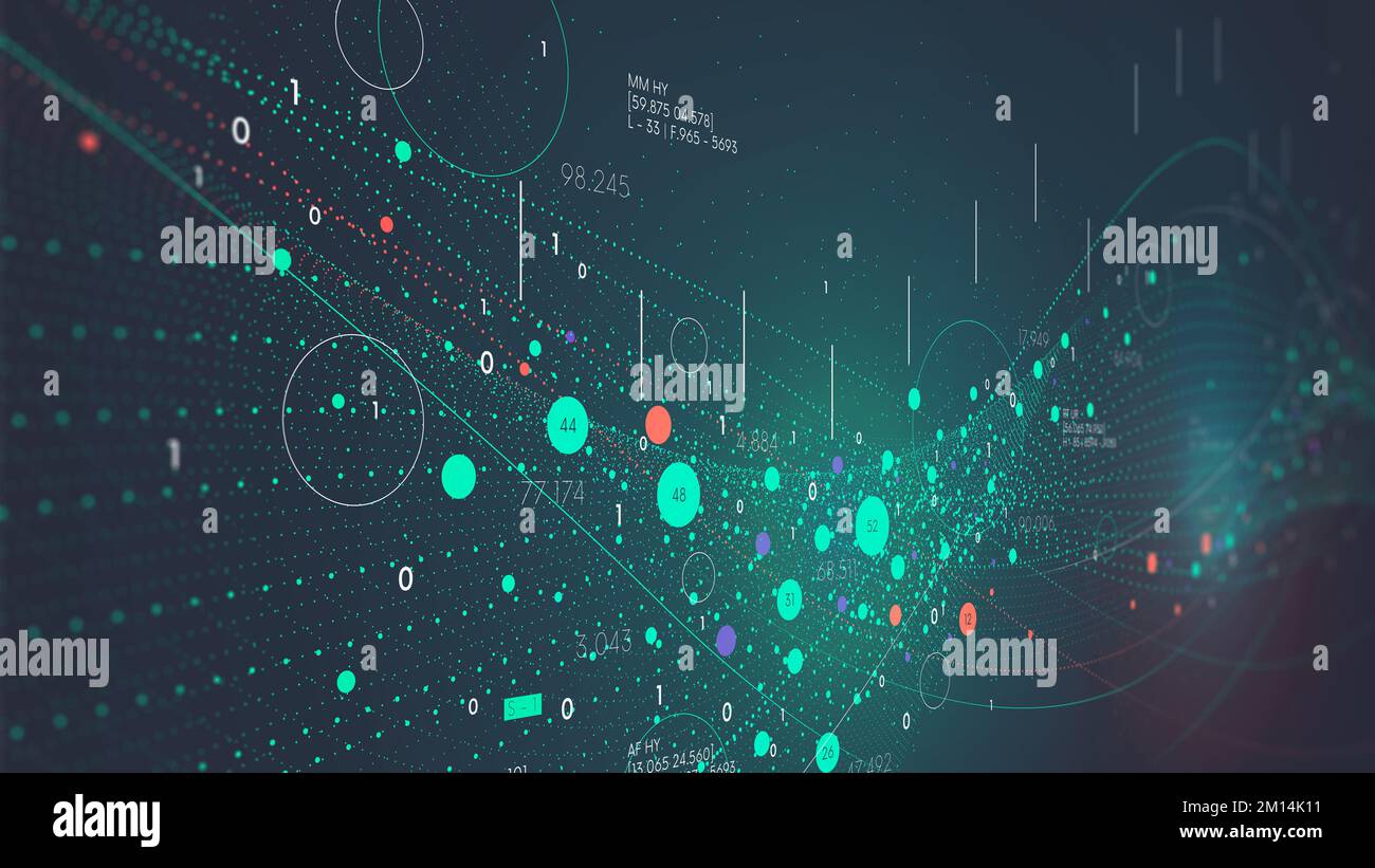 Elaborazione e analisi di big data non strutturate innovative, visualizzazione di organizzazioni di database, analisi e statistiche delle informazioni digitali, monitoraggio Foto Stock