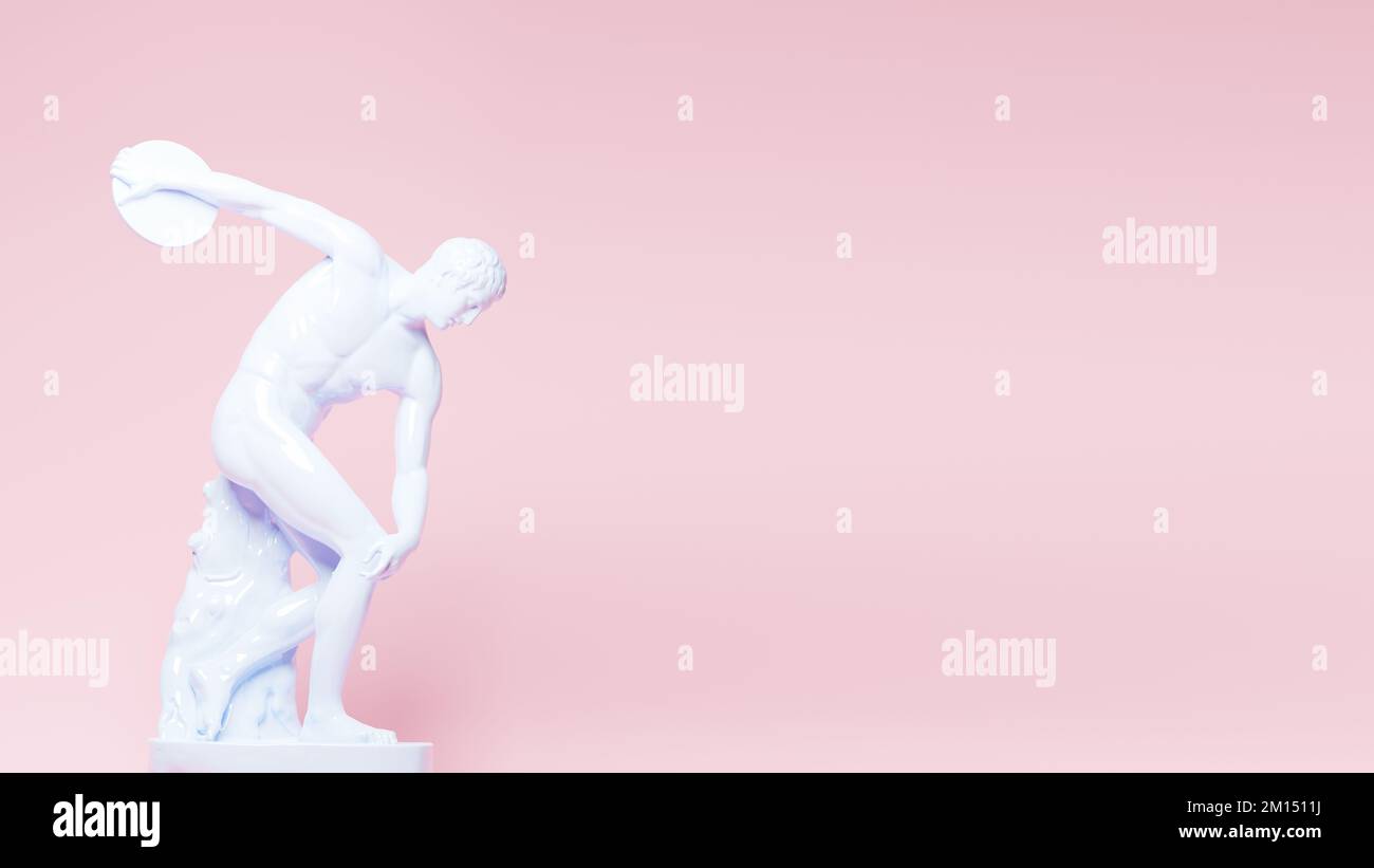 Discobolo, 3D rendering di una statua di pubblico dominio in colori pastello. Cultura e mitologia greca, poster astratto di un'antica scultura pura Foto Stock