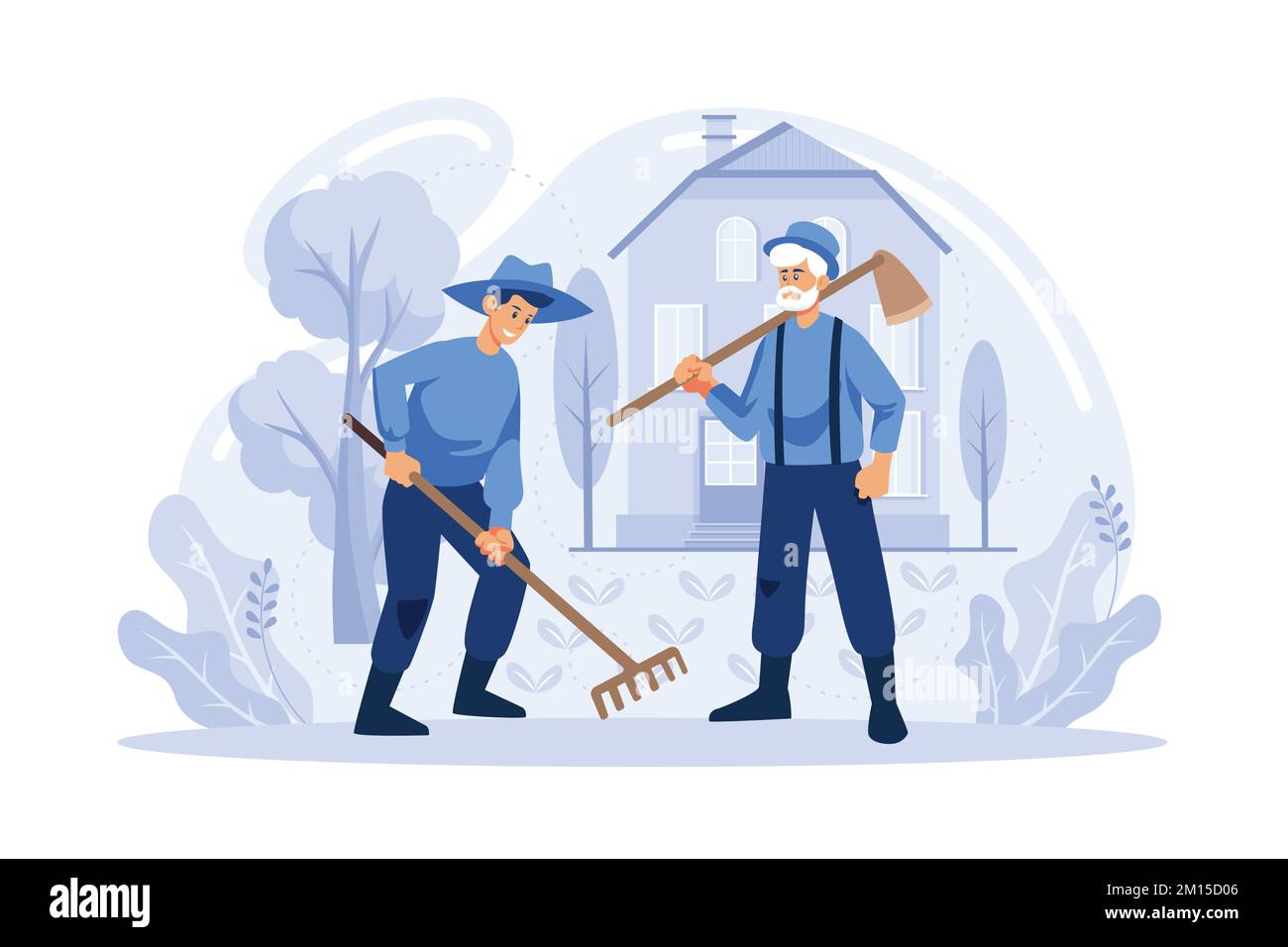 Agricoltura ecologica. Agricoltura naturale, galline e uova a funzionamento libero, carne di manzo nutrita con erba, agricoltura sostenibile, etichettatura degli alimenti, illustratio moderno a vettore piatto Illustrazione Vettoriale