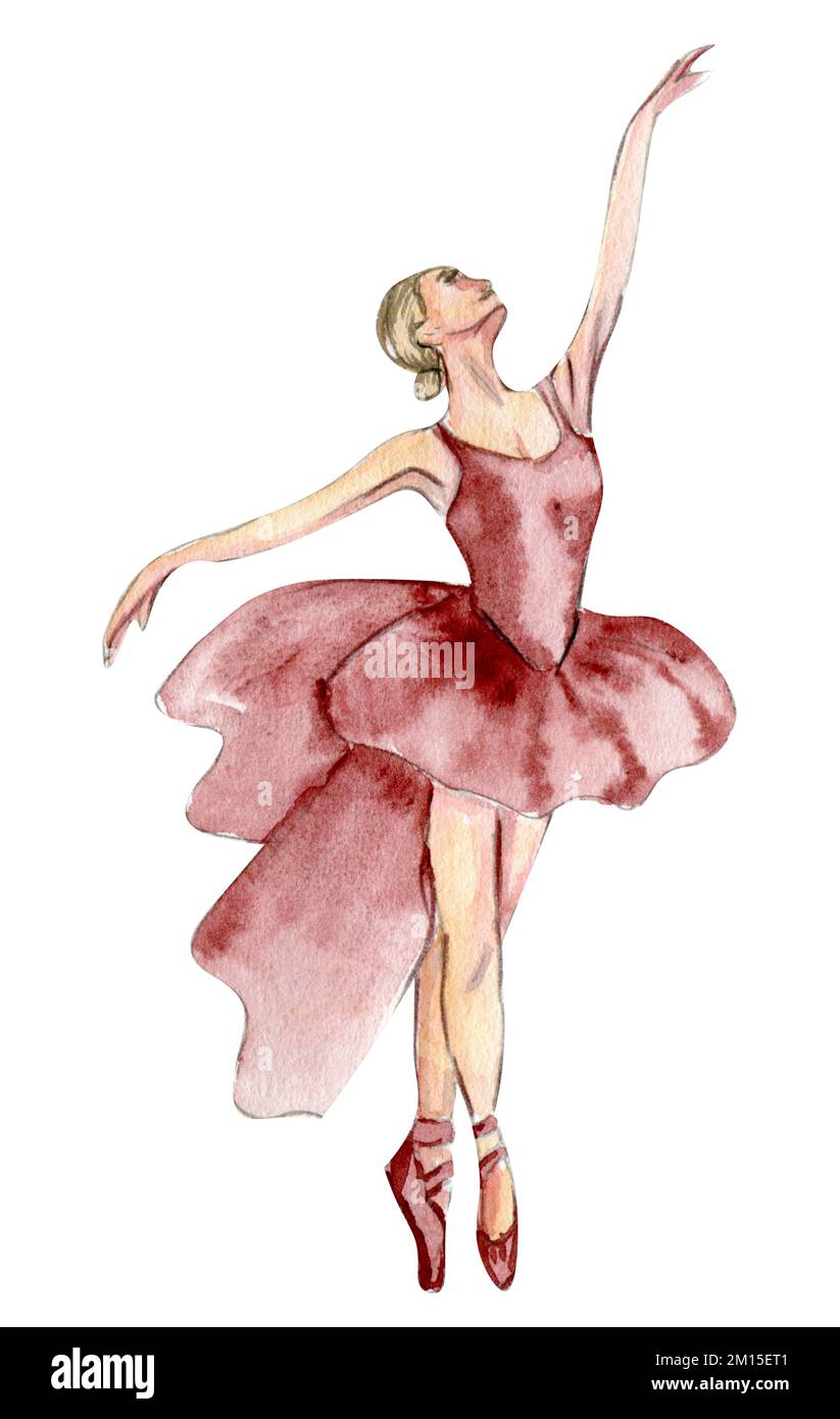 Ballerina acquerello in abito rosa. Ballerina isolata. Balletto classico  disegnato a mano, posa. Giovane donna bella ballerina Foto stock - Alamy
