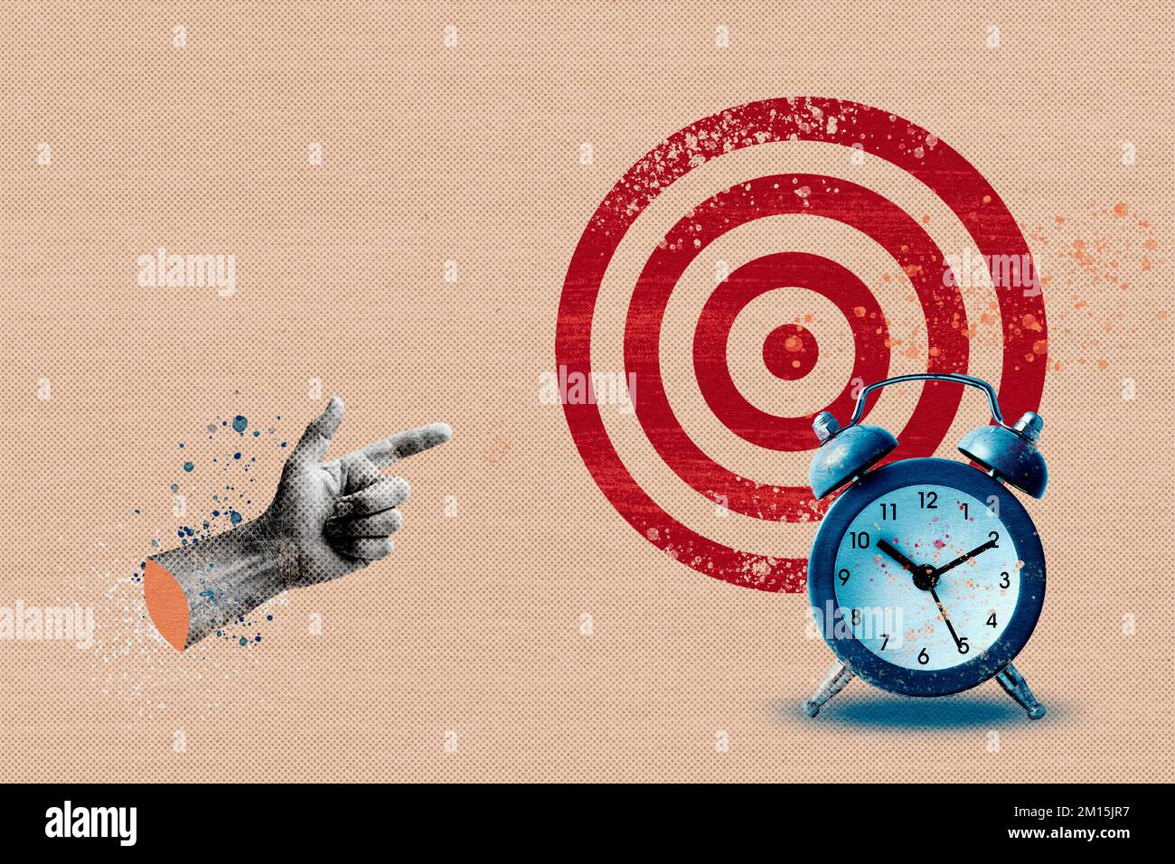Il puntatore a mano del collage composito punta al bersaglio Foto Stock