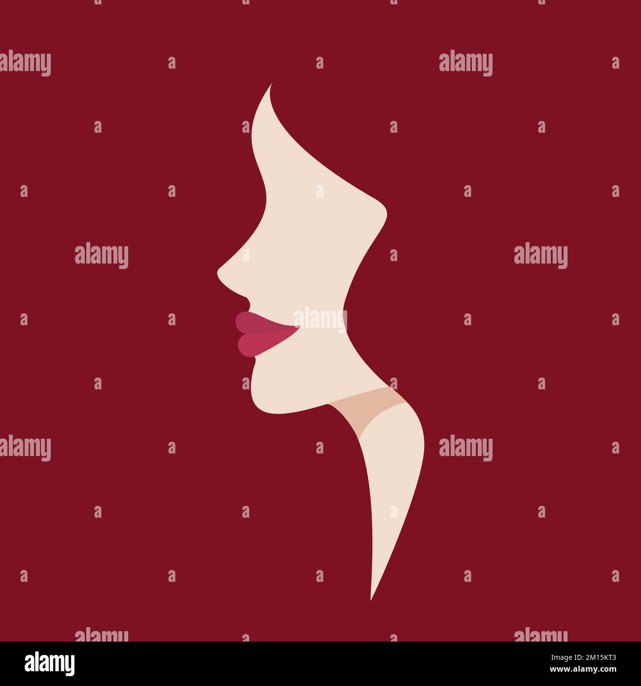 Profilo donna astratto su sfondo rosso. Capelli rossi. Labbra. Femminilità Illustrazione Vettoriale