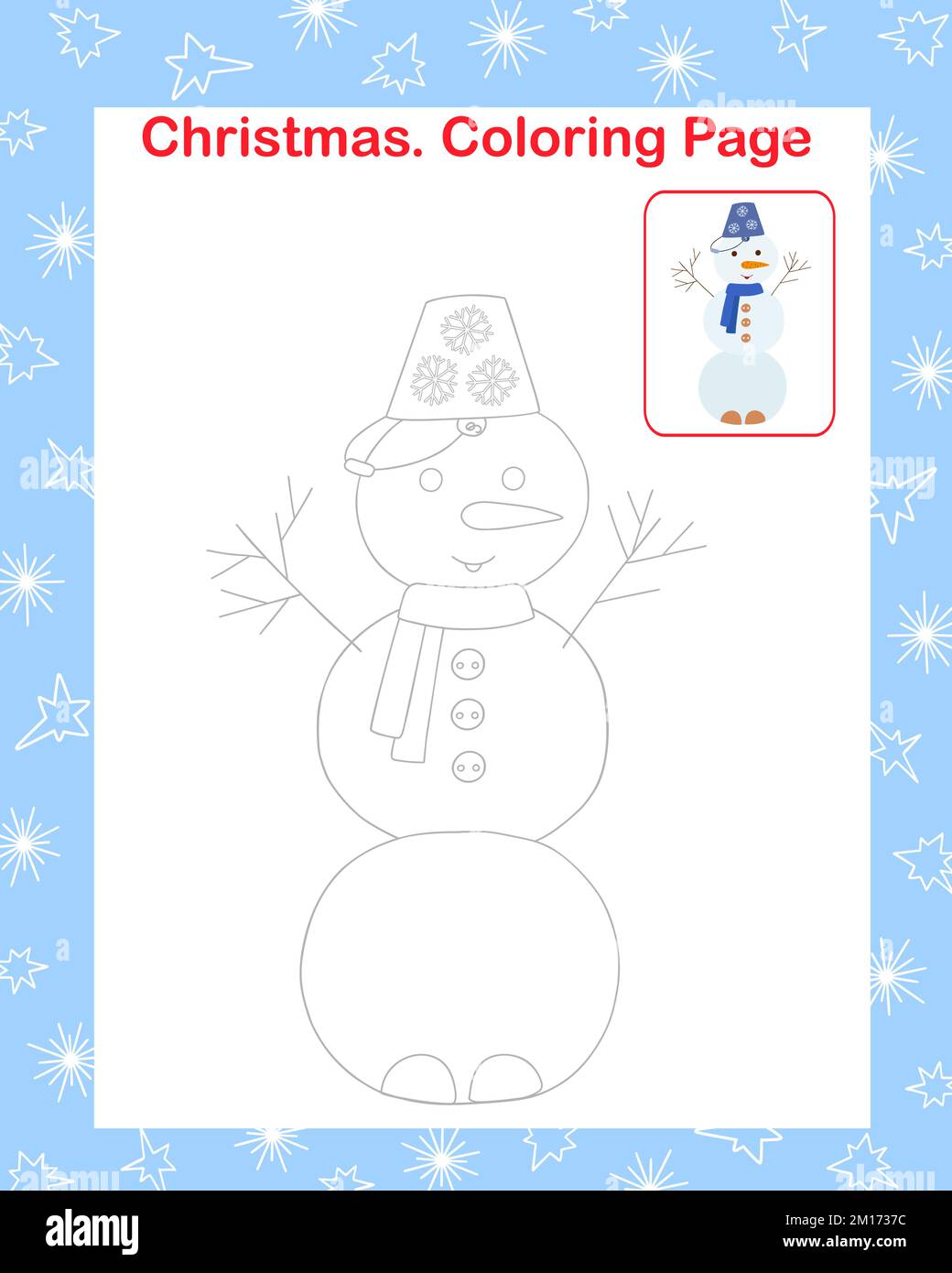 Snowman piccolo carino carattere semplice contorno cartoni animati colorazione pagina vettoriale illustrazione, Natale di festa di inverno, anno nuovo stampabile educativo o tempo libero gioco, foglio di lavoro attività, risorse per gli insegnanti Illustrazione Vettoriale