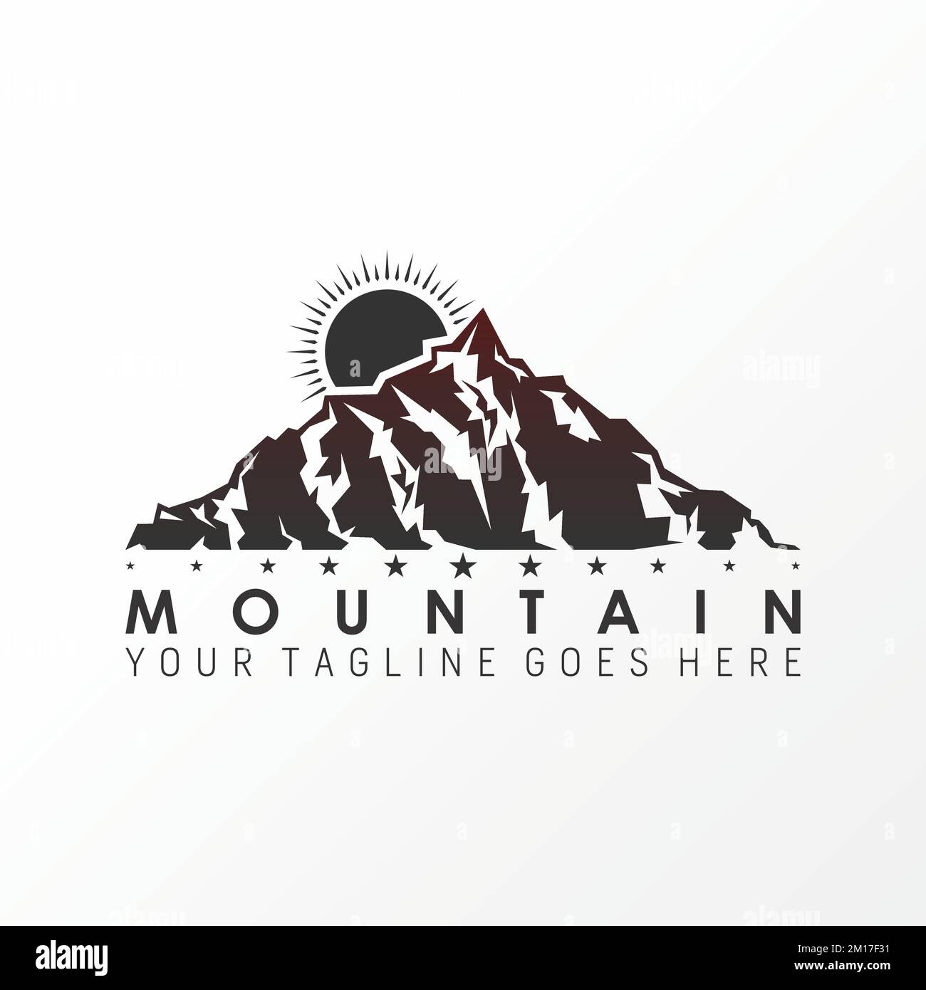 Eccellente montagna con sole Rising immagine grafica icona logo design astratto concetto stock vettoriale. Può essere utilizzato come simbolo relativo all'avventura Illustrazione Vettoriale