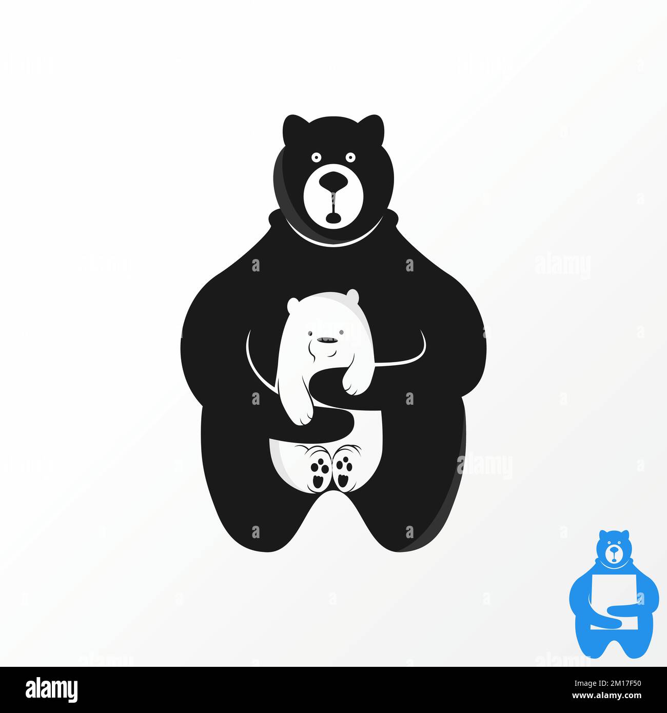 Mamma o madre nel tenere bambino o bambino orso e carta come lo spazio negativo immagine grafica icona logo disegno astratto concetto vettore stock animale Illustrazione Vettoriale