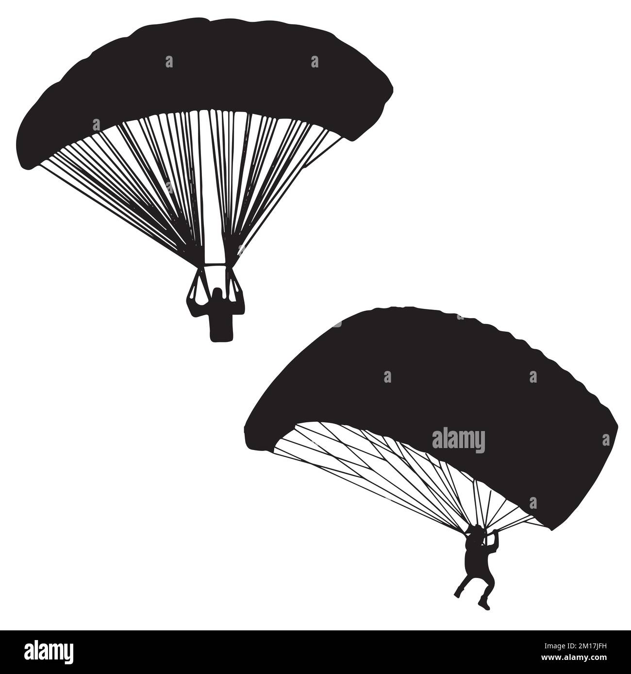 Vector Illustration of Skydiving paracadutismo Silhouette Illustrazione Vettoriale