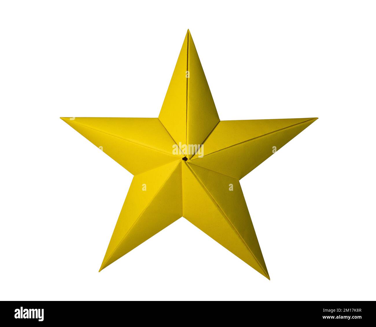 Forma a stella piegata da carta gialla su sfondo bianco con tracciato di ritaglio Foto Stock