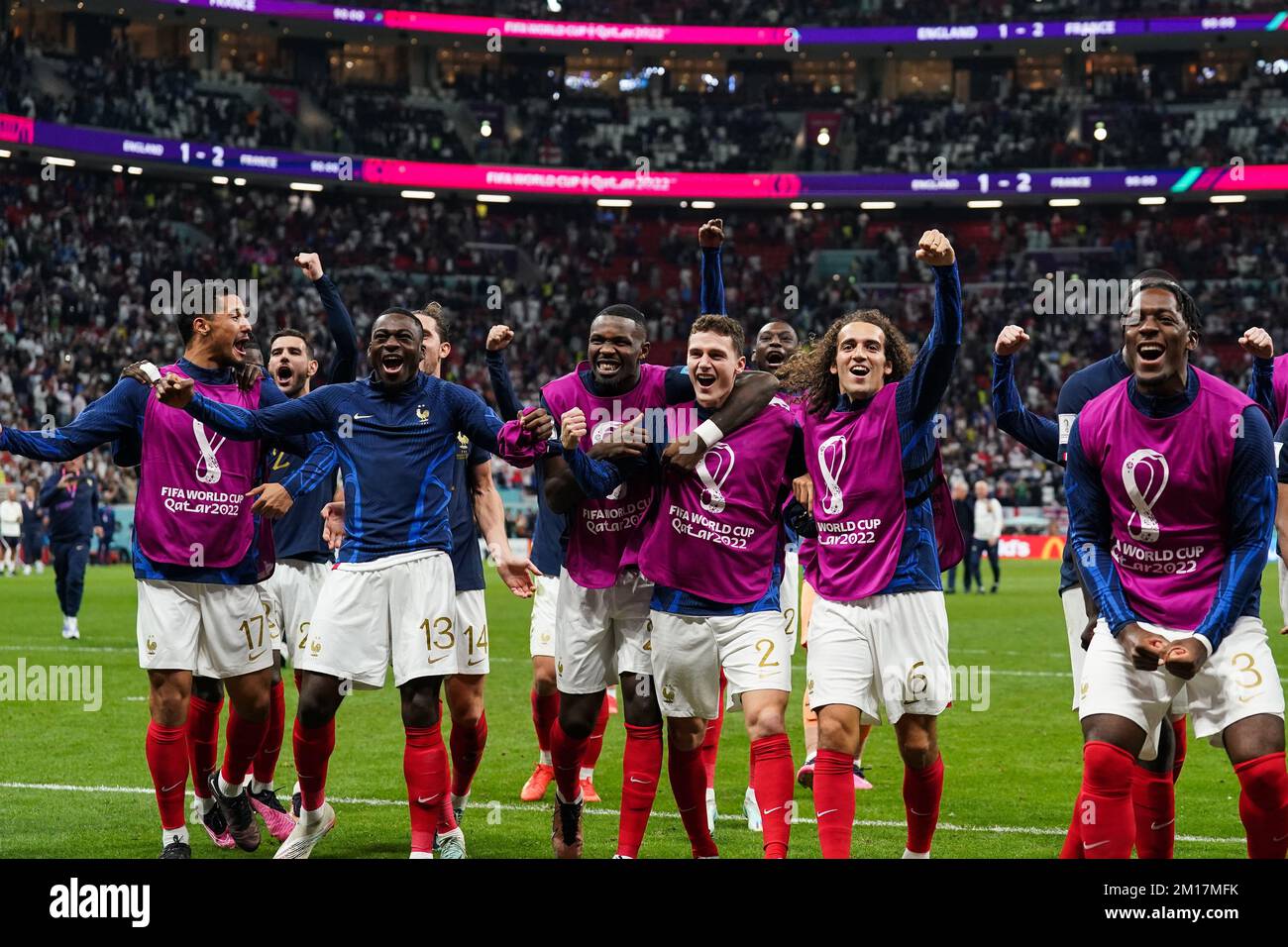 Al Khor, Qatar. 10th Dec, 2022. AL KHOR, QATAR - 10 DICEMBRE: La Francia celebra la vittoria dopo la finale di Coppa del mondo FIFA Qatar 2022 quarto incontro tra Inghilterra e Francia al Bayt Stadium, il 10 dicembre 2022 a al Khor, Qatar.(Photo by Florencia Tan Jun/Pximages) Credit: PX Images/Alamy Live News Foto Stock
