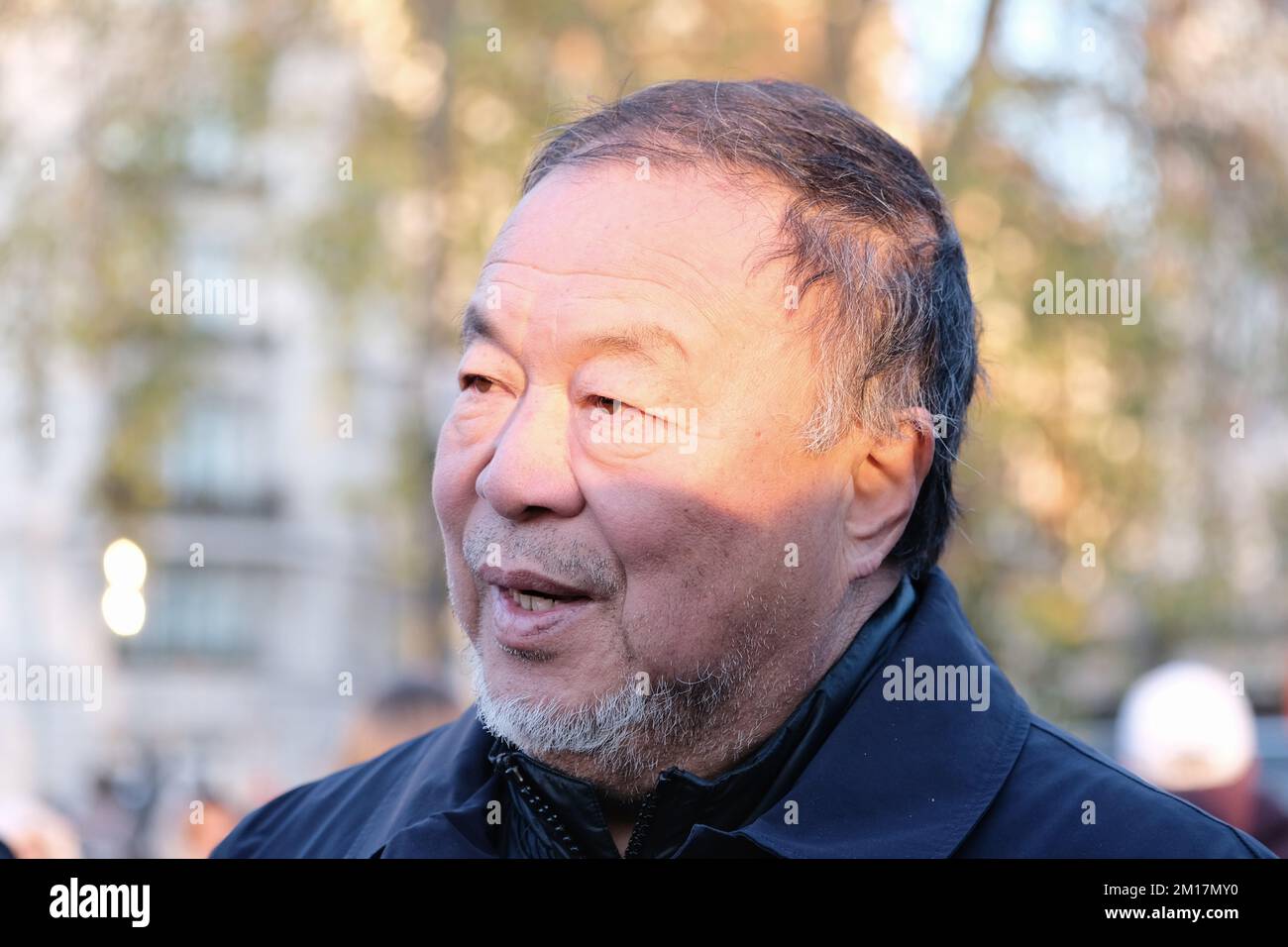 Londra, Regno Unito. 10th dicembre 2022. L'artista cinese dissidente ai Weiwei firma pezzi di A4 fogli di carta in un pezzo di performance per celebrare la Giornata dei diritti umani. La carta firmata con inchiostro UV invisibile è stata consegnata ai membri del pubblico, in Speakers' Corner, scelto come luogo utilizzato per la libertà di parola. I A4 fogli utilizzati sono un riferimento alle recenti manifestazioni in Cina contro le politiche zero-Covid in cui la carta bianca è stata utilizzata per protesta silenziosa per aggirare le regole di censura. Ulteriori copie saranno vendute in aiuto di Refugees International. Credit: Undicesima ora di Fotografia/Alamy Live News Foto Stock