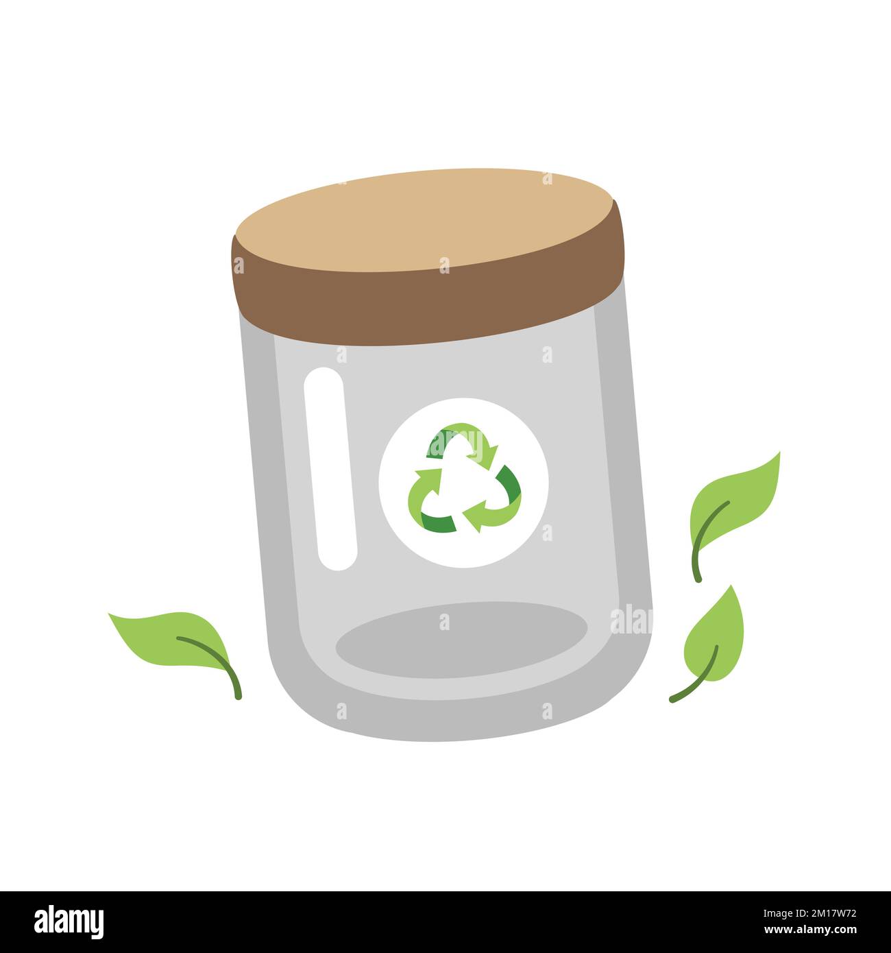Vaso in vetro riutilizzabile con coperchio in legno. Stile di vita sostenibile, zero rifiuti, concetto ecologico. Illustrazione vettoriale in stile cartone animato. Riciclaggio, gestione dei rifiuti, ecologia, sostenibilità. Illustrazione Vettoriale