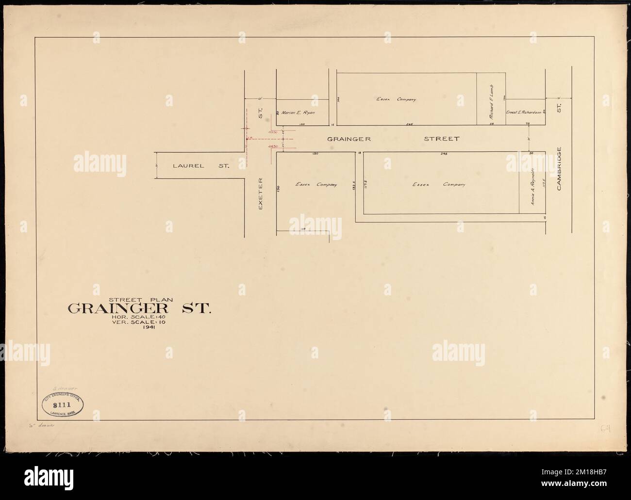Pianta della strada, Grainger St. , Strade. Lawrence Foto Stock