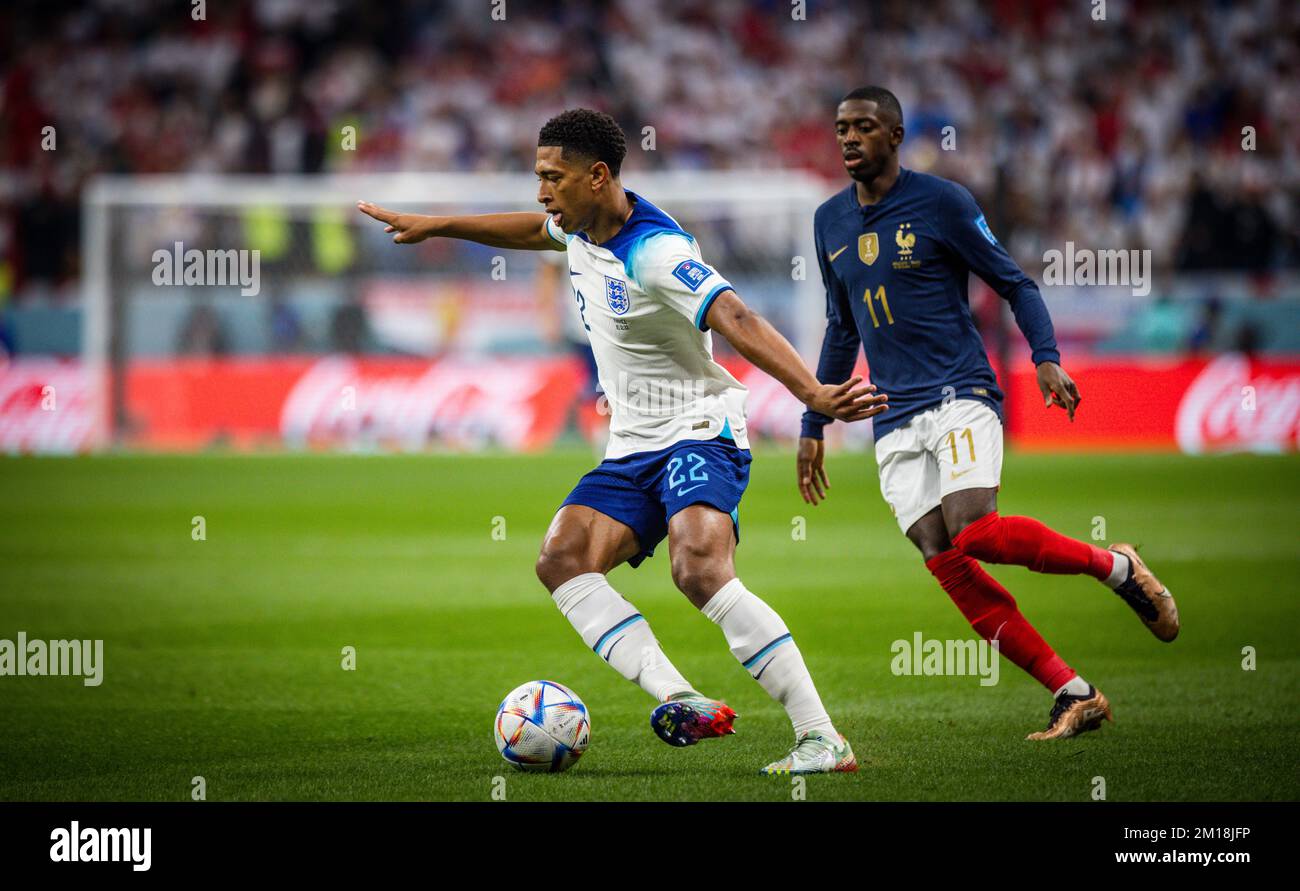 Doha, Qatar. 10th Dec, 2022. Jude Bellingham (Inghilterra), Ousmane Dembele (fra) Inghilterra - Francia Inghilterra - Frankreich Coppa del mondo 2022 in Qatar 10.12.202 Foto Stock