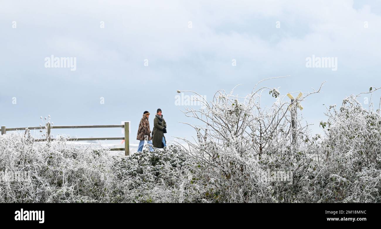 Shoreham by SEA UK 11 Dic 2022 - Una brina pesante di mattina presto a Shoreham by Sea in Sussex come il gelo è previsto in tutta la Gran Bretagna per la prossima settimana . Credit Simon Dack / Alamy Live News Foto Stock