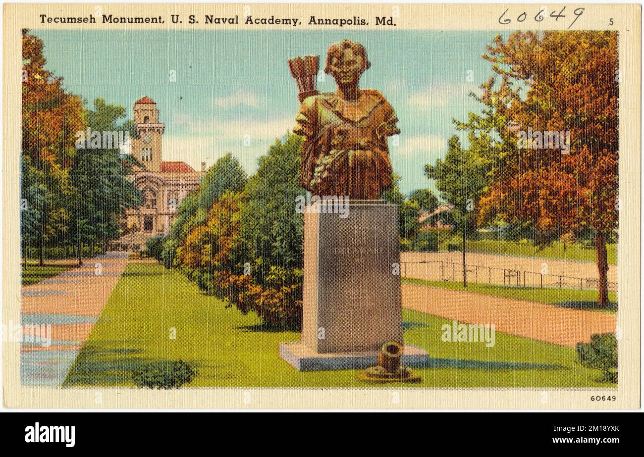 Monumento a Tecumseh, Accademia Navale degli Stati Uniti, Annapolis, M. , Monumenti & Memoriali, Università & college, strutture militari, Tichnor Brothers Collection, Cartoline degli Stati Uniti Foto Stock