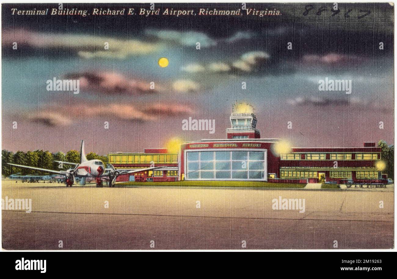 Terminal building, Richard E. Byrd Airport, Richmond, Virginia. , Aeroporti, Tichnor Brothers Collection, cartoline degli Stati Uniti Foto Stock