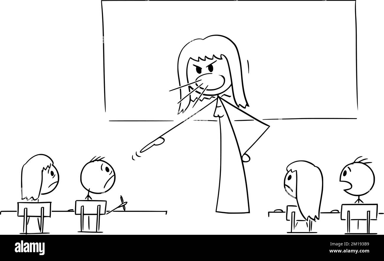 Insegnante femminile che urla ad aula , Illustrazione del personaggio di Cartoon StickTM Vector Illustrazione Vettoriale