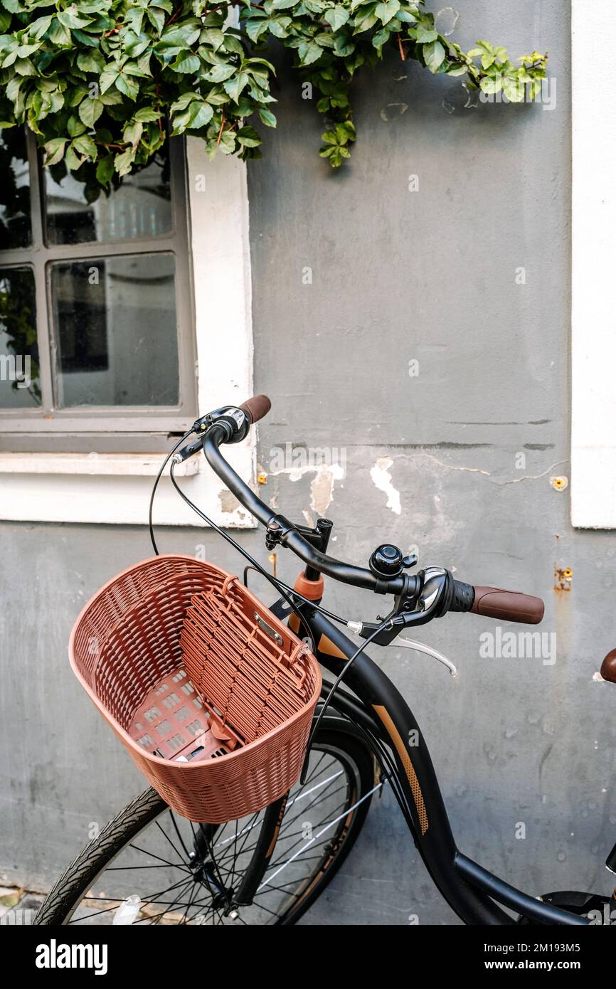 Bicicletta retro sullo sfondo vecchio muro. Ciclo vintage per un concetto di stile di vita urbano. Foto di alta qualità Foto Stock