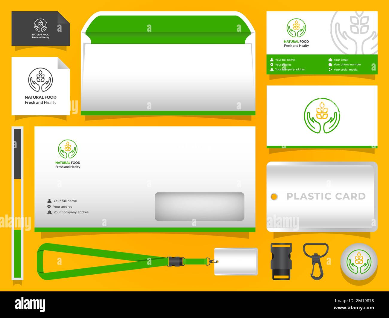 Un disegno vettoriale del modello Natural food Stationery Company logo Illustrazione Vettoriale