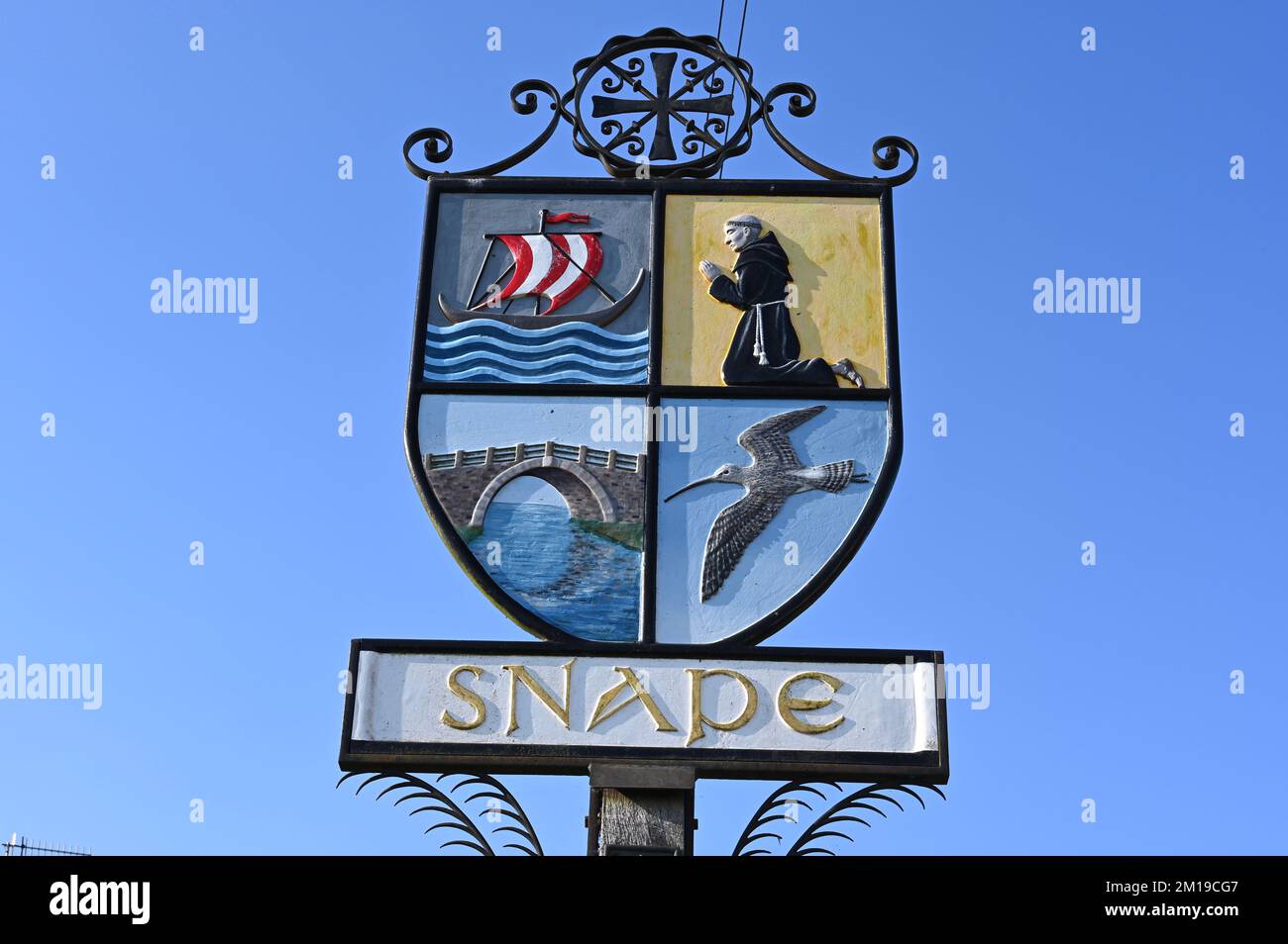 Cartello per Snape, Suffolk, Regno Unito Foto Stock