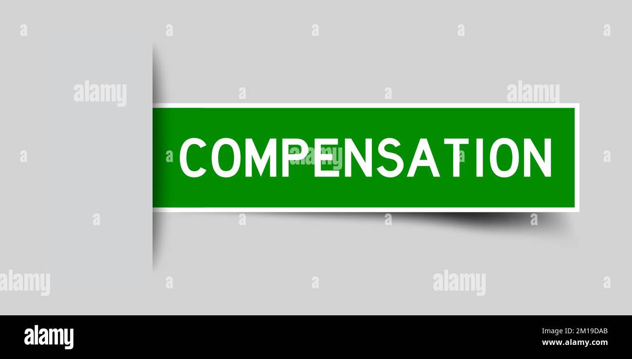 Etichetta adesiva di colore verde inserita con compensazione parola su sfondo grigio Illustrazione Vettoriale