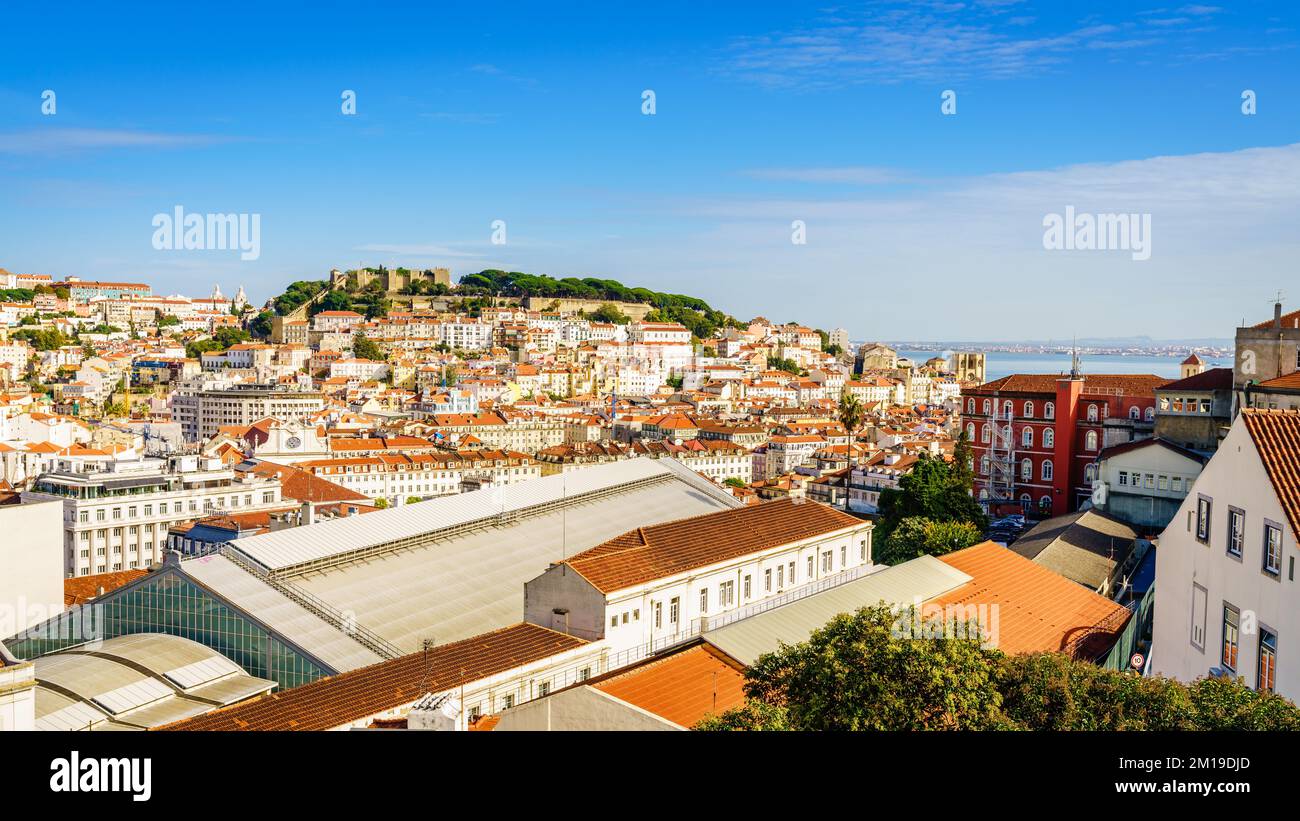Vista panoramica di Lisbona, Portogallo e St George Castle Foto Stock