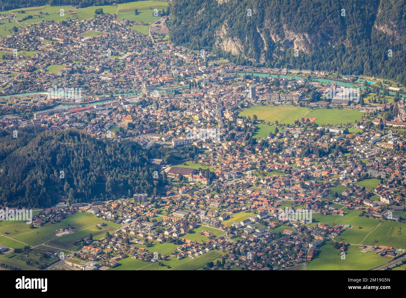 Veduta aerea della città di interlaken nell'Oberland Bernese, Svizzera Foto Stock