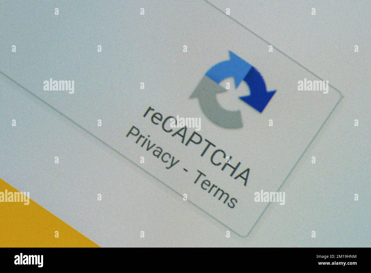 Una verifica reCAPTCHA su un sito Web che richiede all'utente di dimostrare di essere umano e non un computer che tenta di inviare spam o automatizzare l'estrazione dei dati Foto Stock